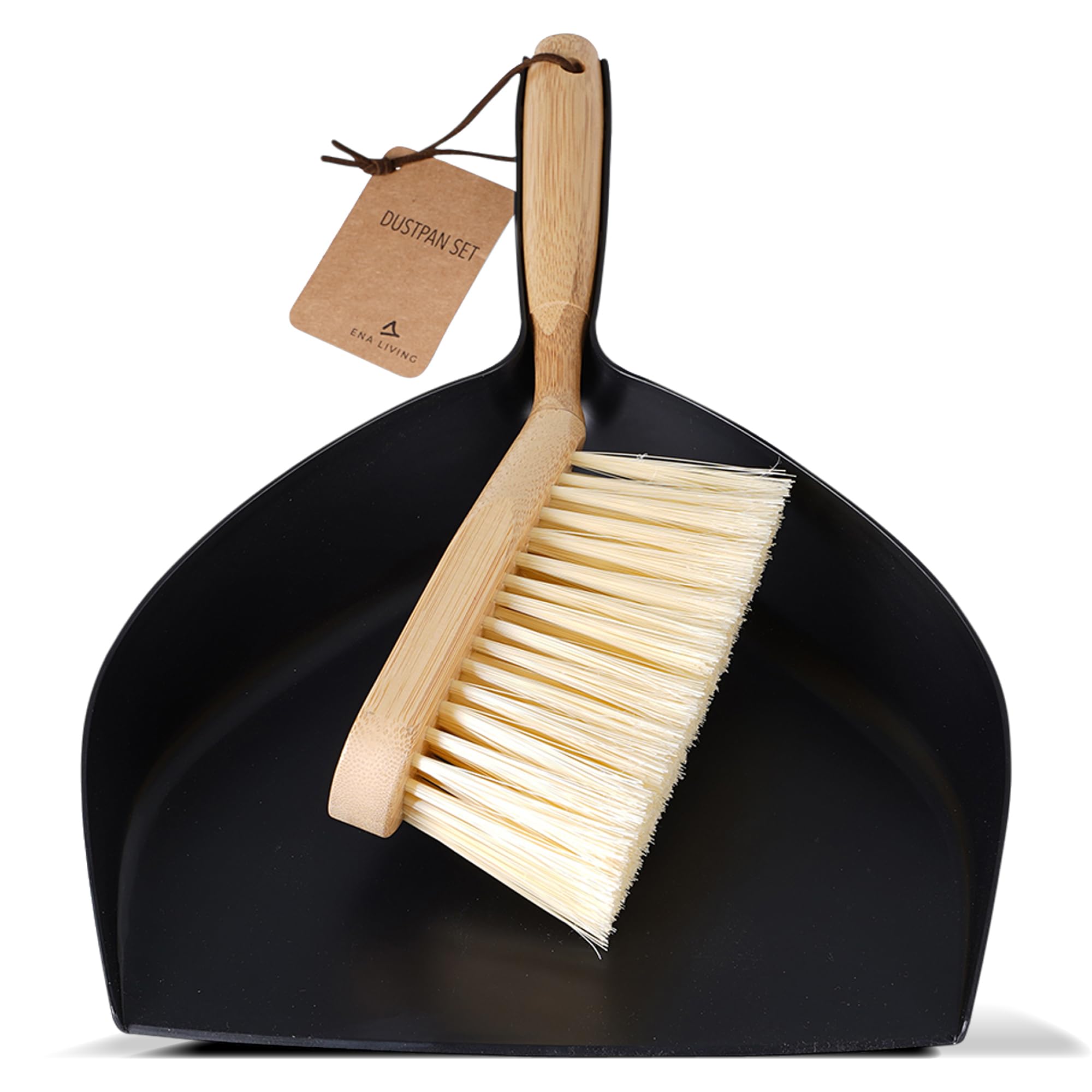 ENA Living Bamboo Dustpan & Brush Set - Eco-Labelled | Durable & User Friendly