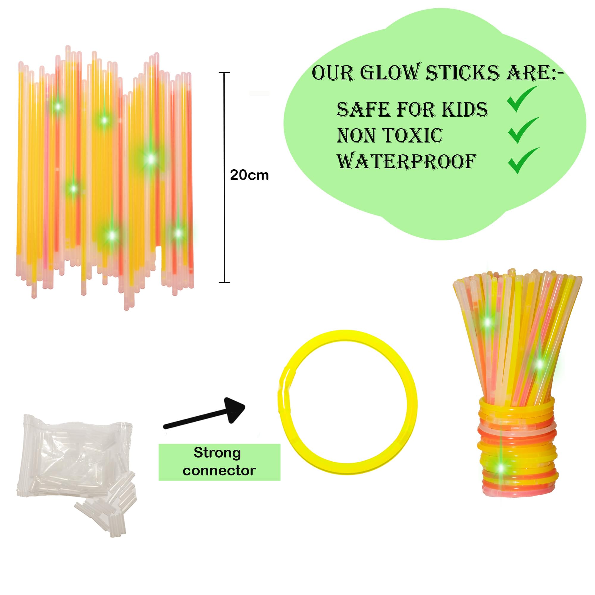 SHATCHI 200Pcs Glow Sticks with Connectors 8" Neon Party Kit for Bracelets, Necklaces, Rings – Halloween, Rave, Birthday, Camping 12