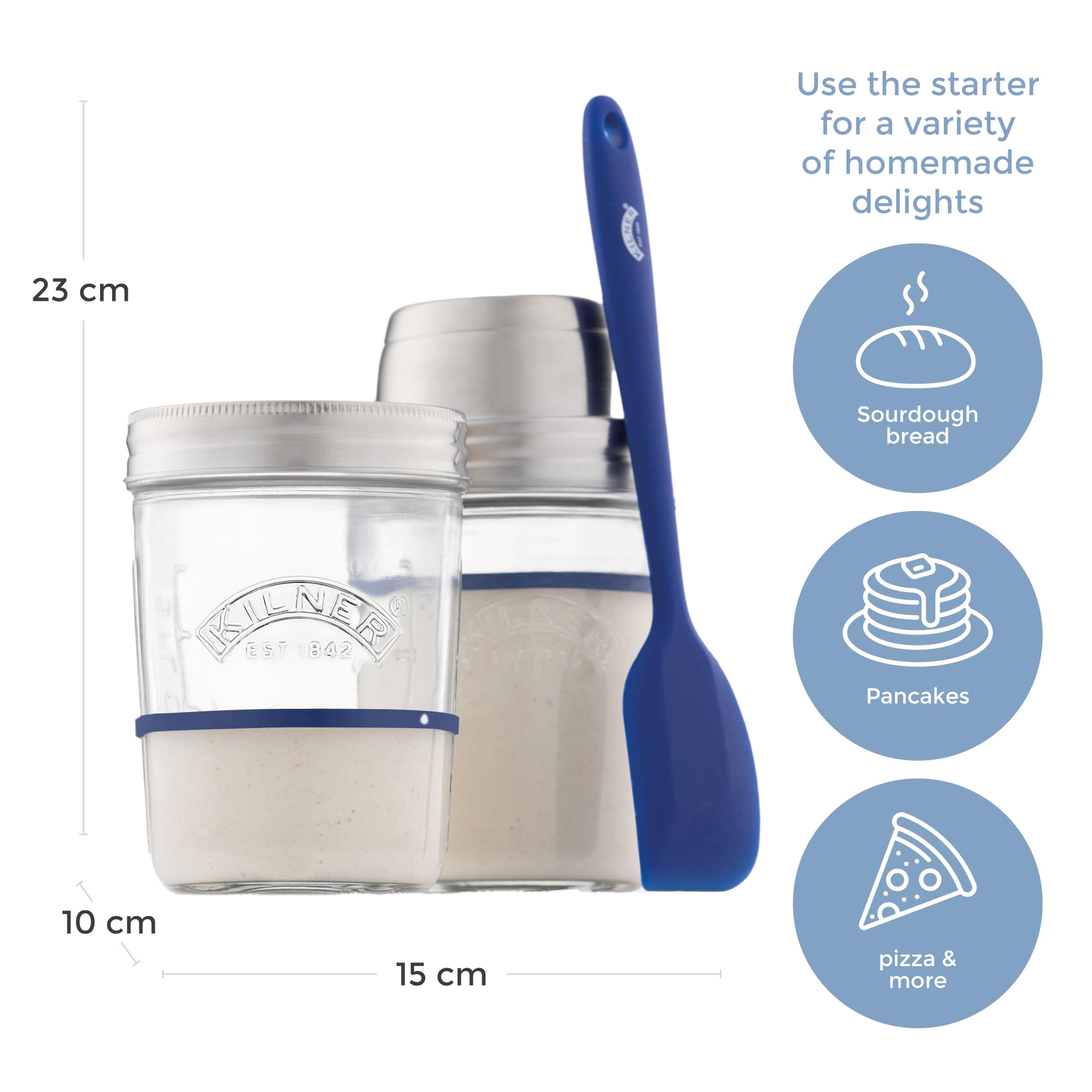 Kilner Sourdough Starter Set with 2 Jars, Measuring Lid, Spatula, and Recipe Booklet