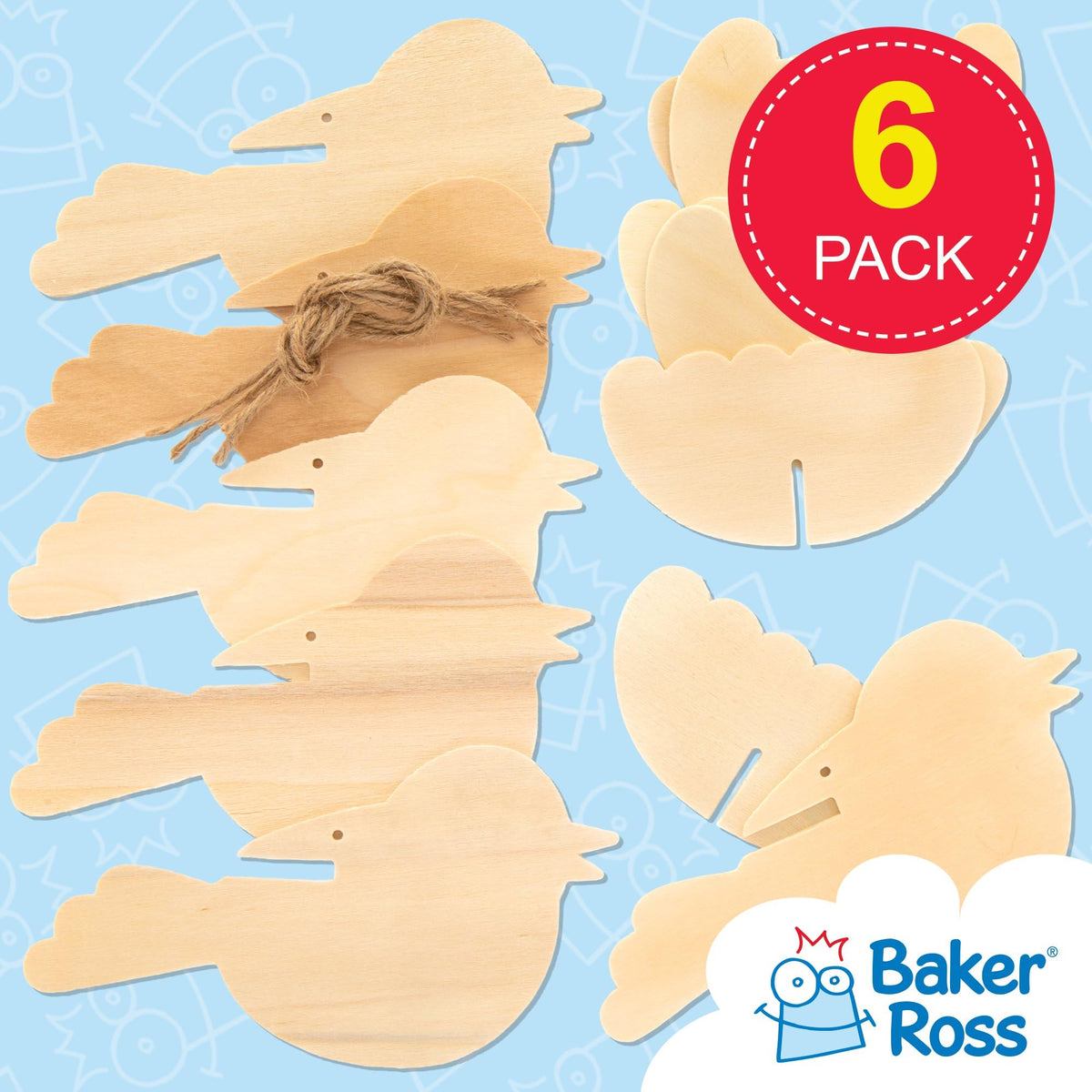 Baker Ross 3D Wooden Birds Craft Kit - Pack of 6 | Paint Your Own | Ages 3+