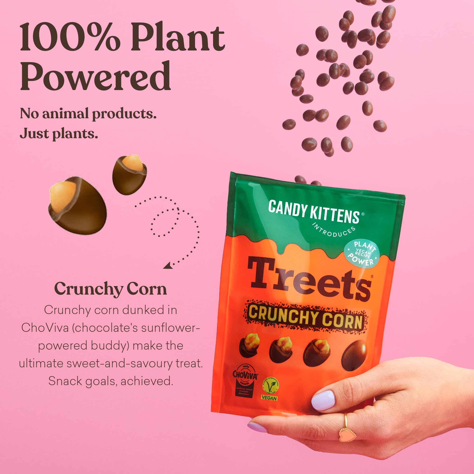 CANDY KITTENS Crunchy Treets Vegan Chocolate Covered Crunchy Corn | 120g Pack of 1