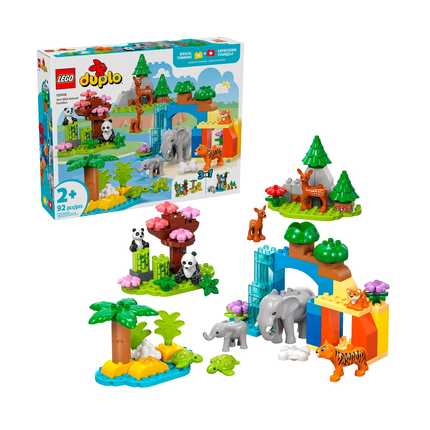 LEGO DUPLO 3in1 Wild Animal Families Set - Educational Building Toy for Toddlers 2+