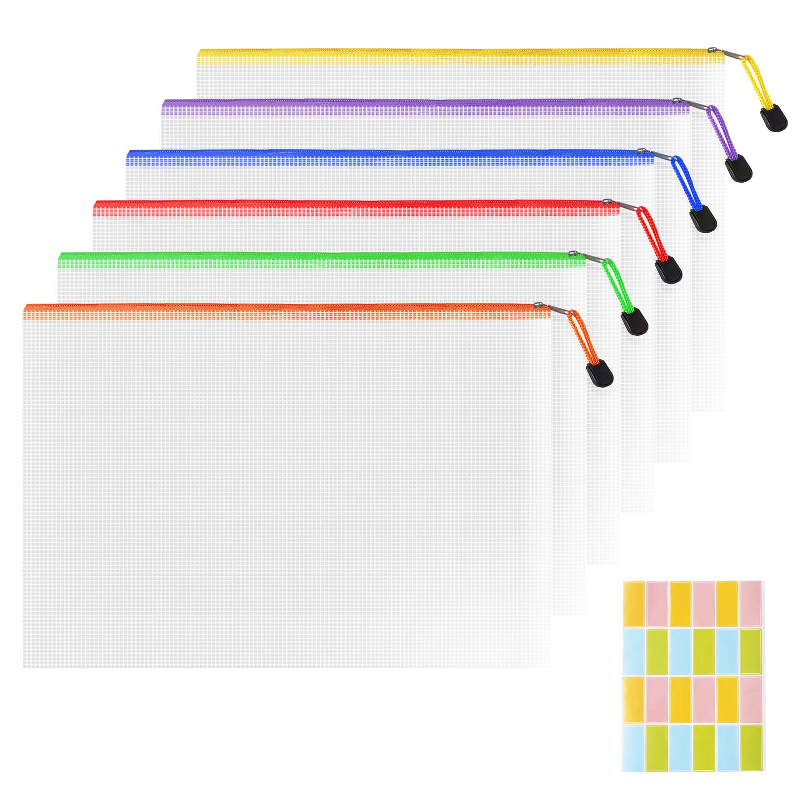 NORTHERN BROTHERS A4 Plastic Zip Wallets - 6PCS Waterproof Document Folders with Labels 1