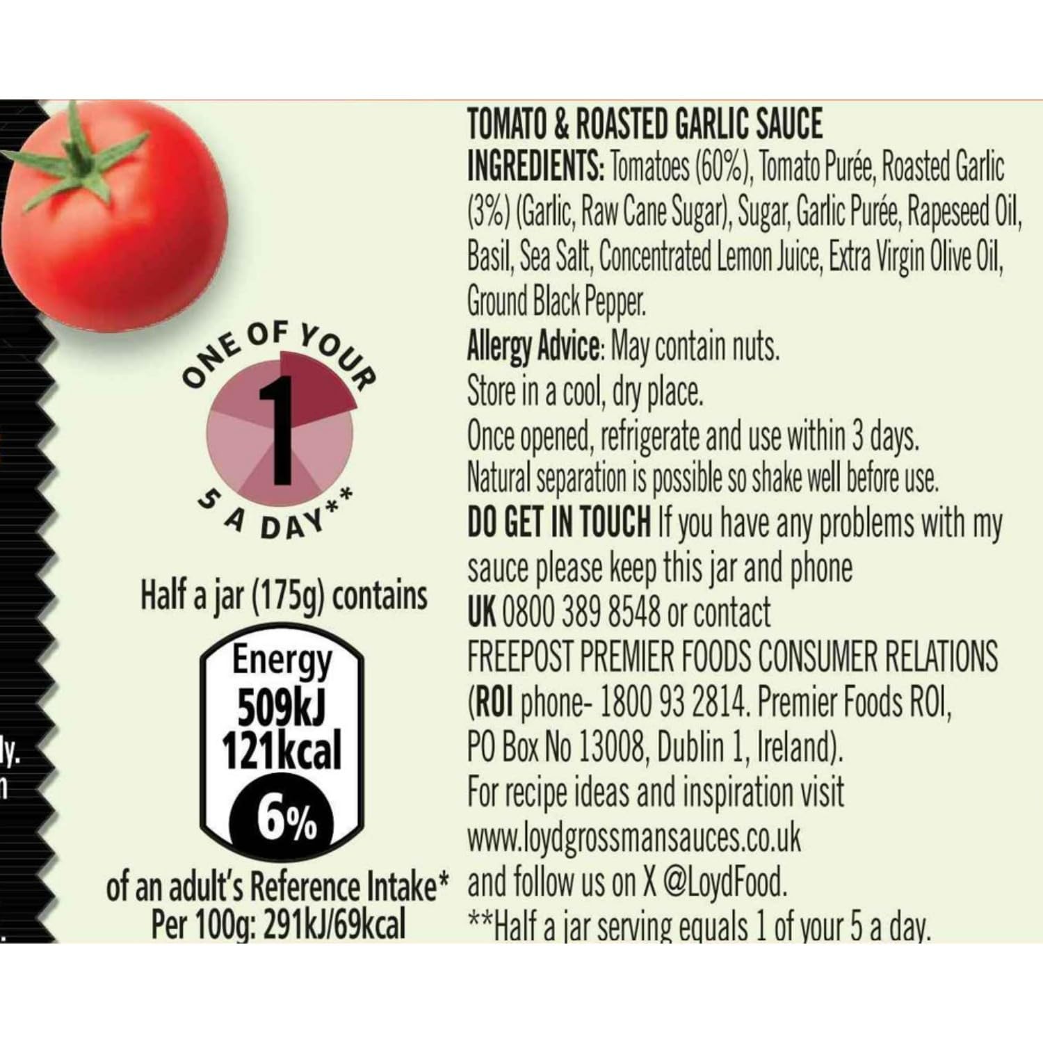 Loyd Grossman - Italian Tomato & Roasted Garlic Pasta Sauce 350g