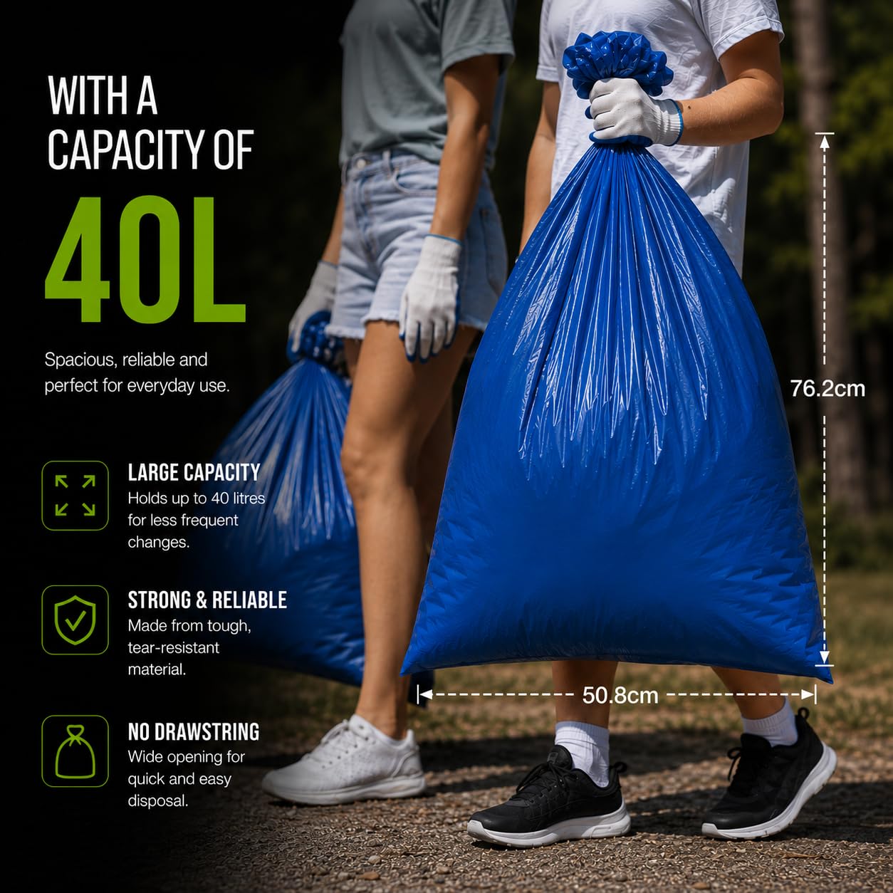 EcoBag Rubble Sacks - 20 Count Heavy Duty Bin Liners | 40 Litre Capacity | 100 Microns Thick 6