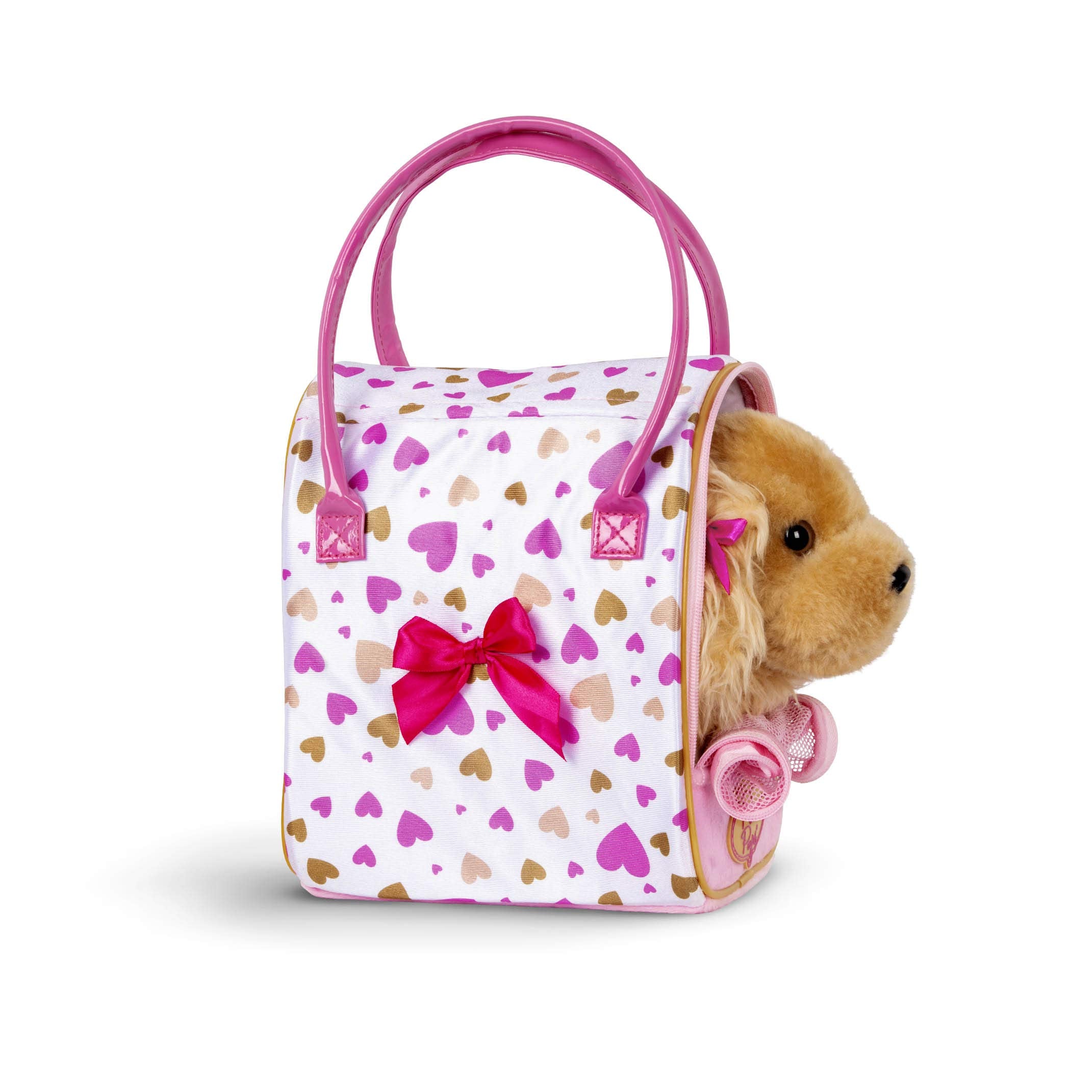 Pucci Pups Plush Cocker Spaniel with Carrier Bag – Pink & Gold Dog Toy for Kids 3+ 3