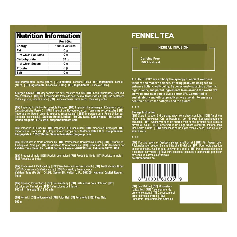 HANDPICK Fennel Tea (100 Eco Conscious Tea Bags) - Caffeine & Gluten Free 8