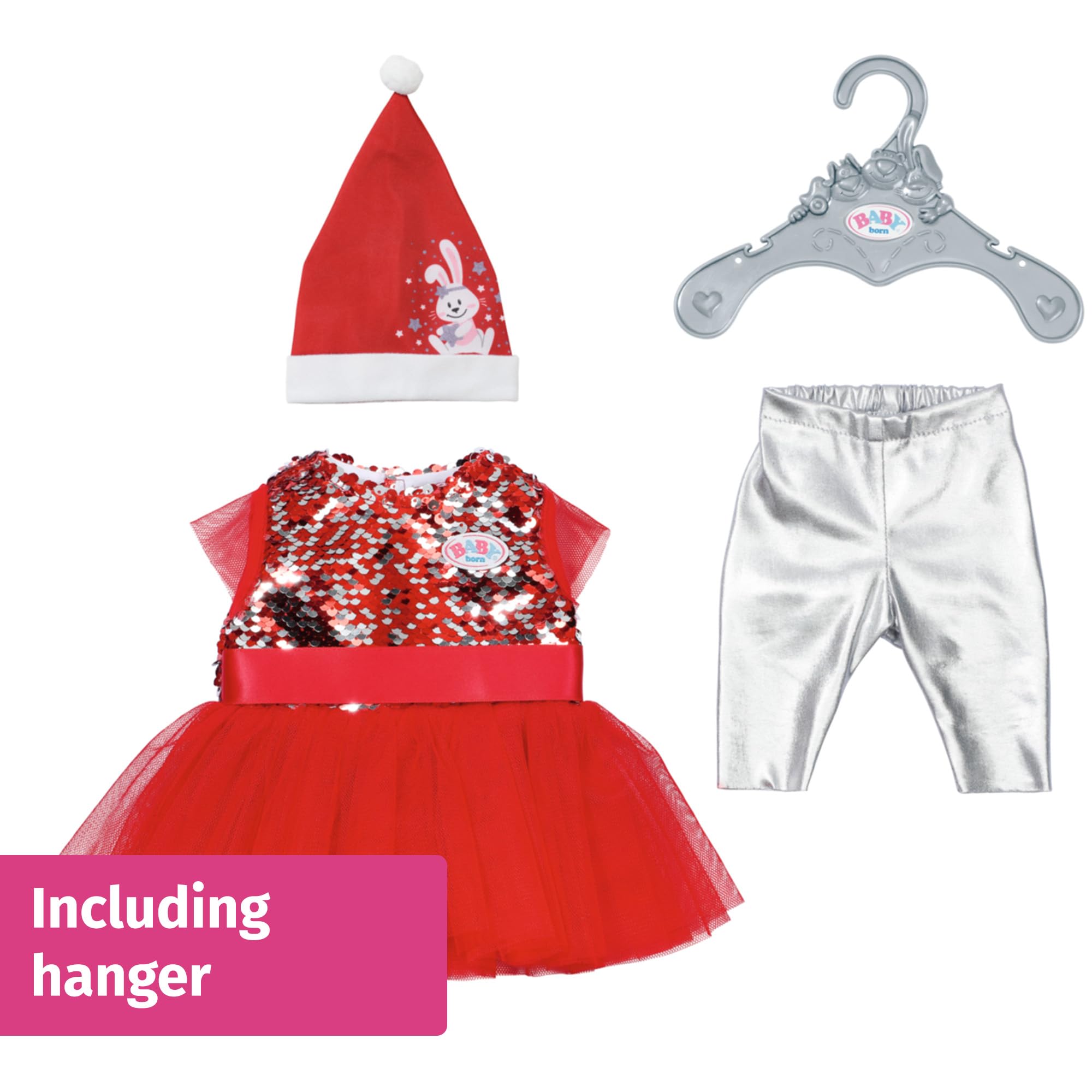 BABY born Christmas Dress - Festive Outfit with Sequins, Leggings & Hat for 43cm Dolls 3
