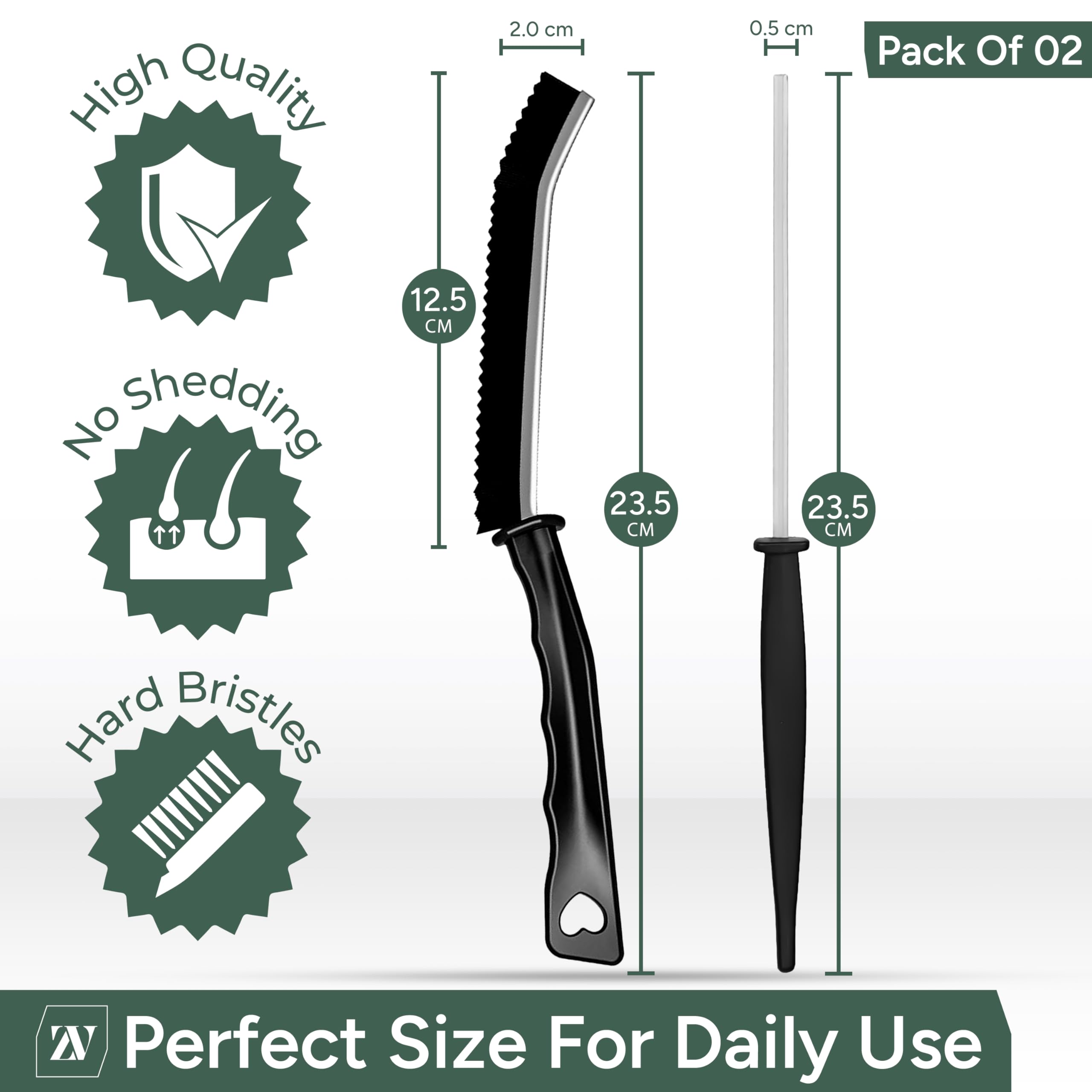 Zuvo Crevice Brush Set - Hard Bristle Gap & Grout Cleaning Tool | 2 Pack | XL Size