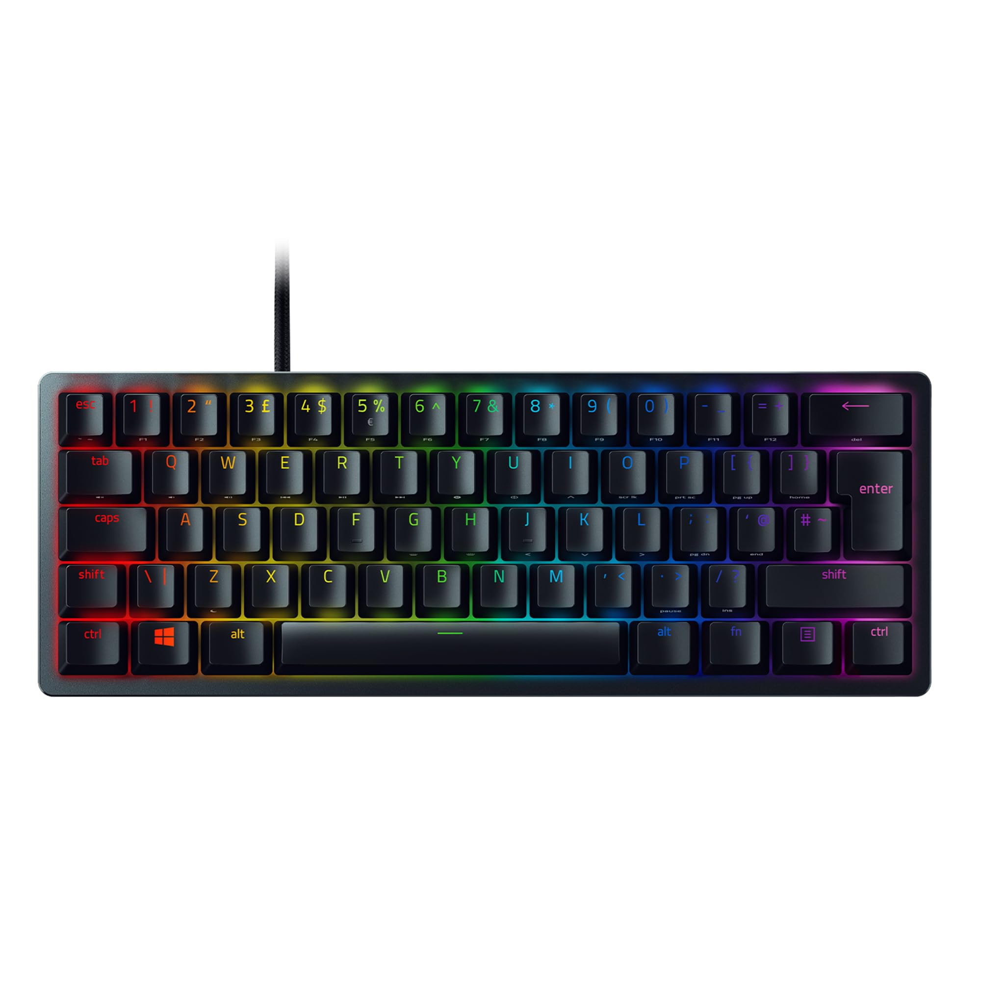 Razer Huntsman Mini - 60% Compact Gaming Keyboard with Purple Clicky Optical-Mechanical Switches, Doubleshot PBT Keycaps, Detachable USB-C Cable | UK Layout | Black