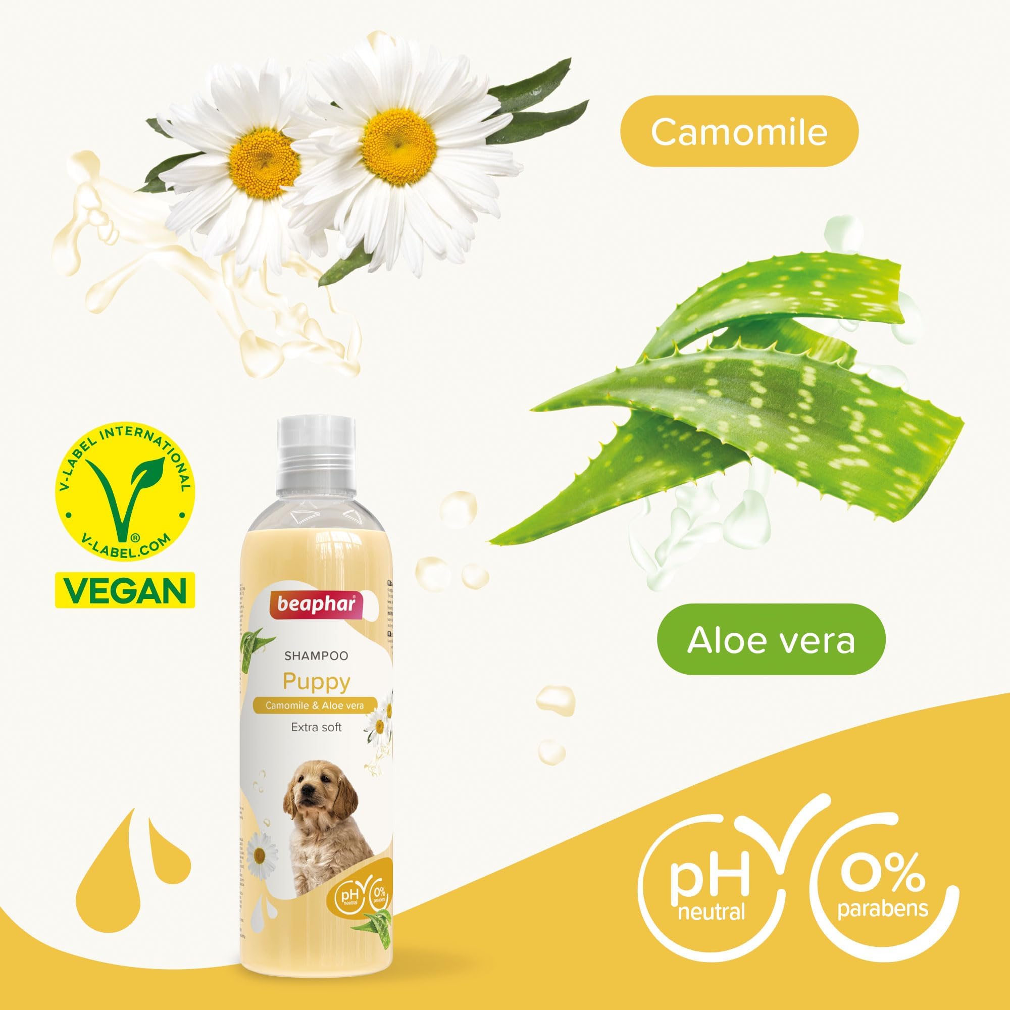 Beaphar Puppy Shampoo - 250ml Gentle Formula with Camomile & Aloe Vera | pH-Neutral