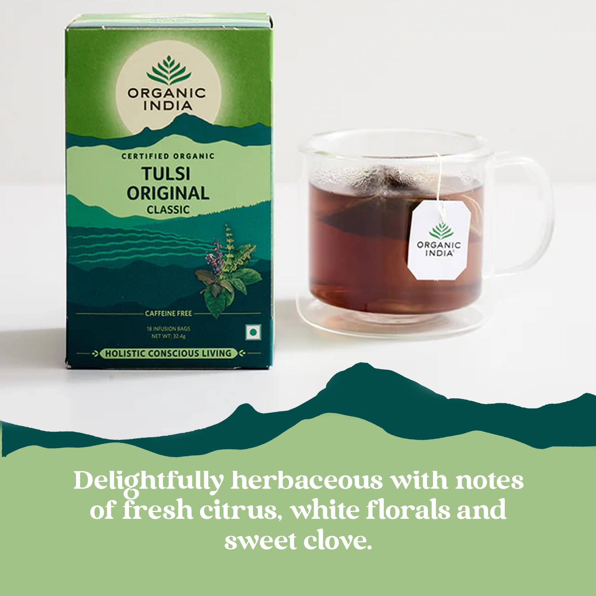 ORGANIC INDIA Tulsi Original Blend Herbal Tea - Caffeine-Free, Organic, 25 Count Teabags