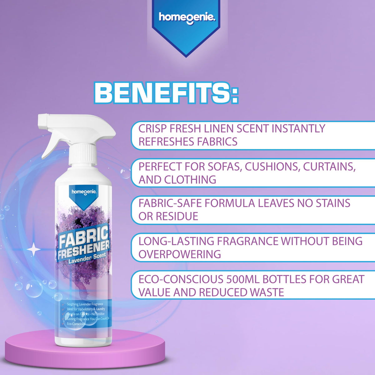 HomeGenie Fabric Freshener Spray - Lavender Scent | 500ml Bottle