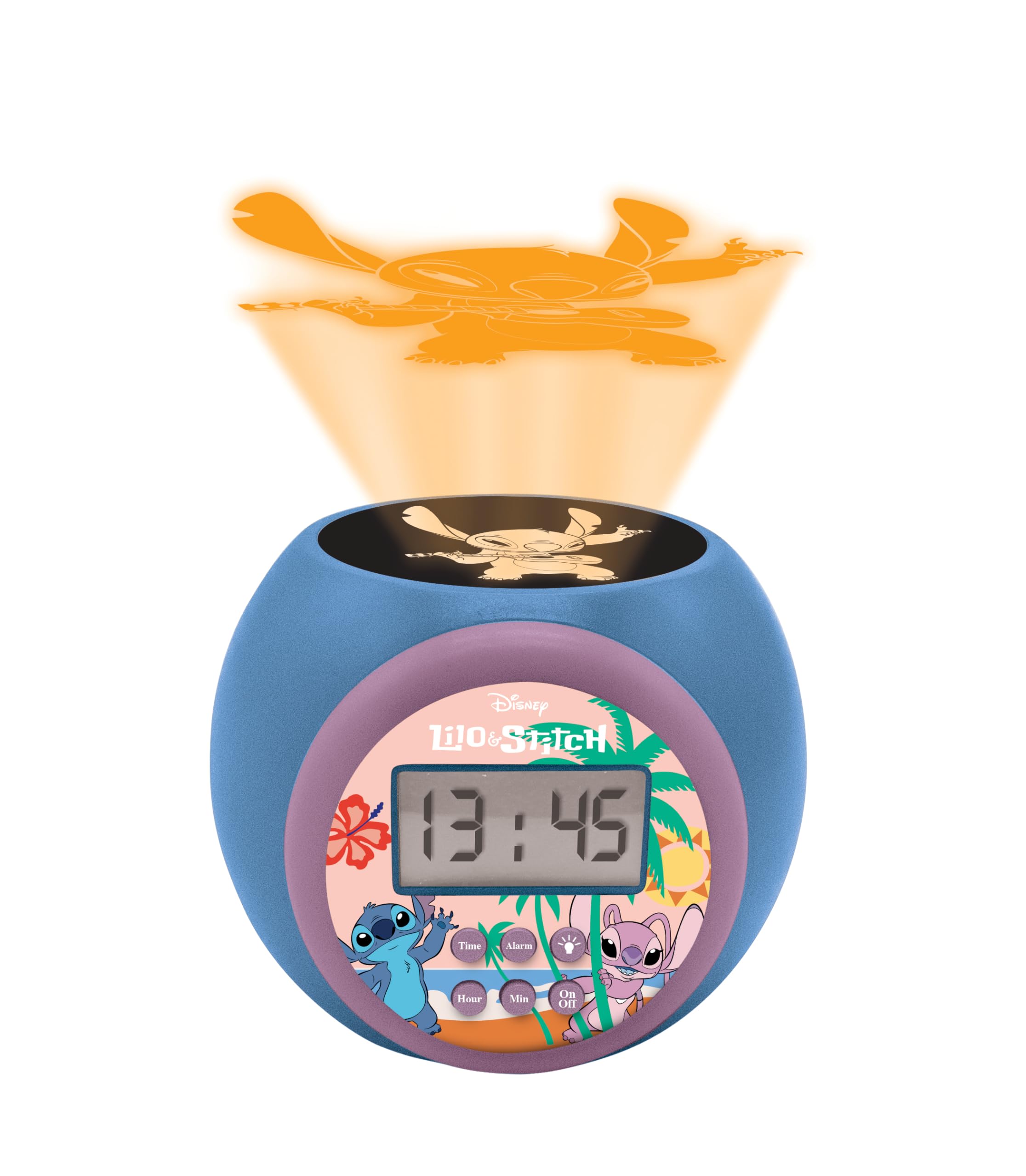 Lexibook Disney Stitch Projector Alarm Clock with Night Light and Snooze Function - Blue