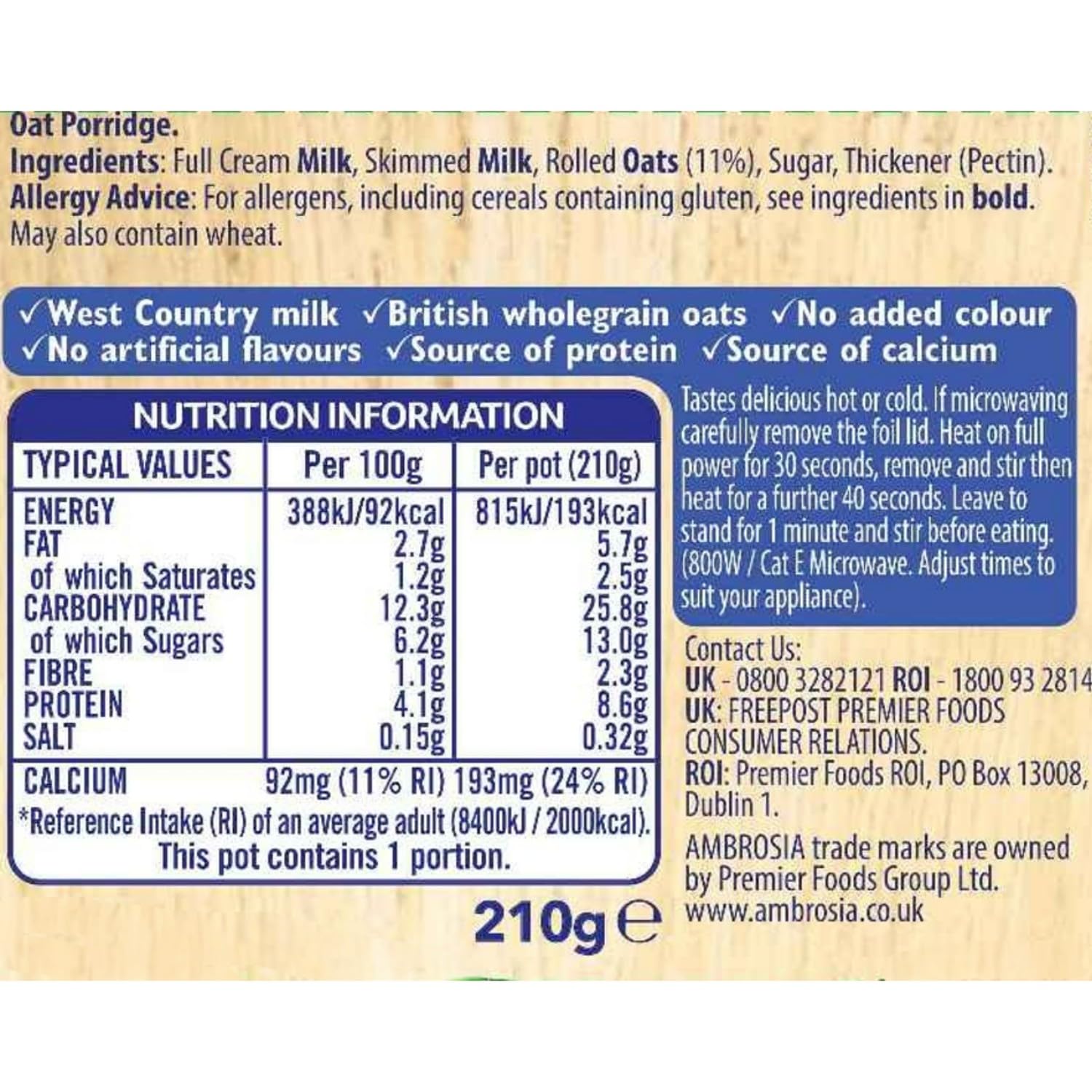 Ambrosia Original Ready to Eat Porridge Pots with British Wholegrain Oats, 210g (Pack of 6) 6