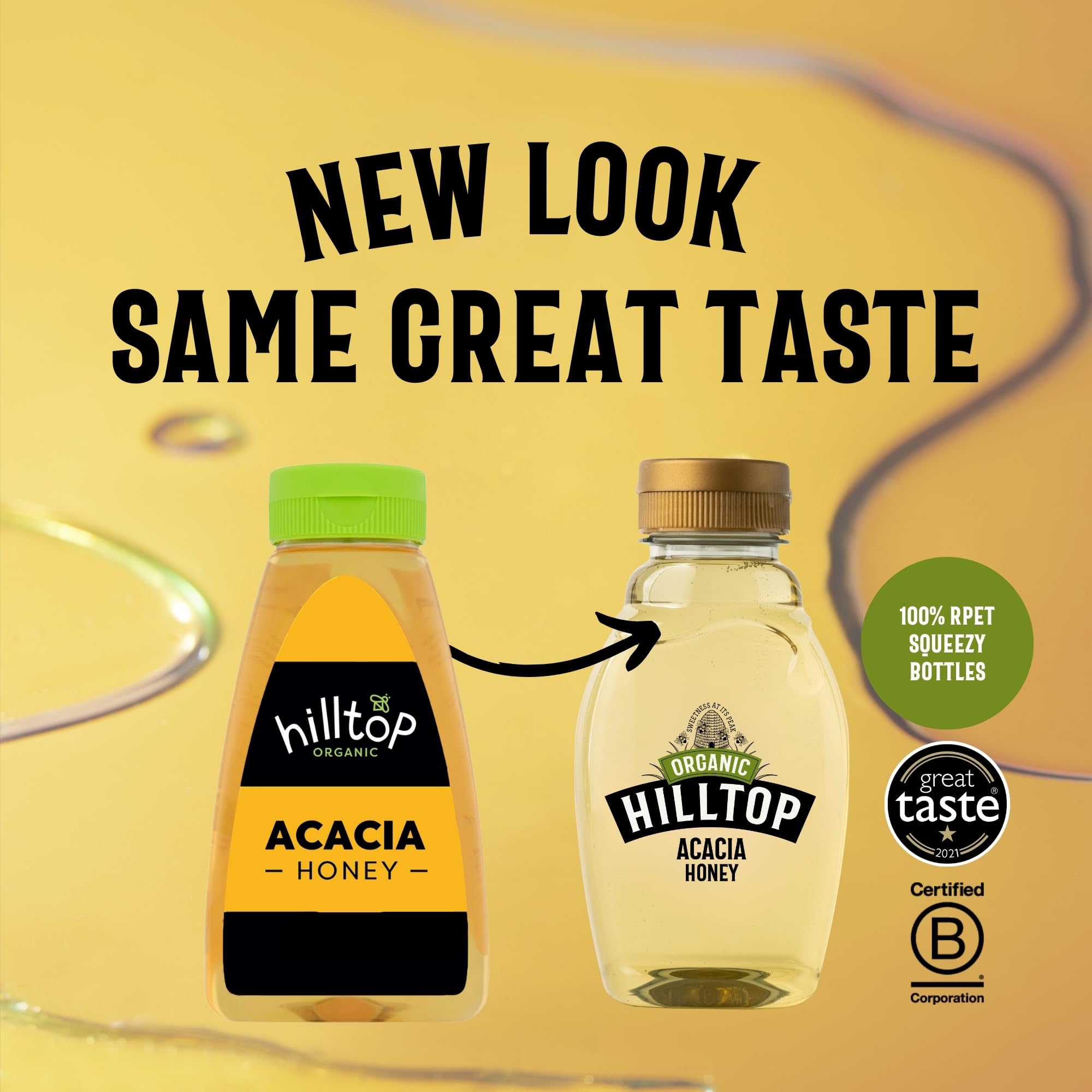 Hilltop Honey - Organic Acacia Honey - Squeezy Bottle - 340g 12