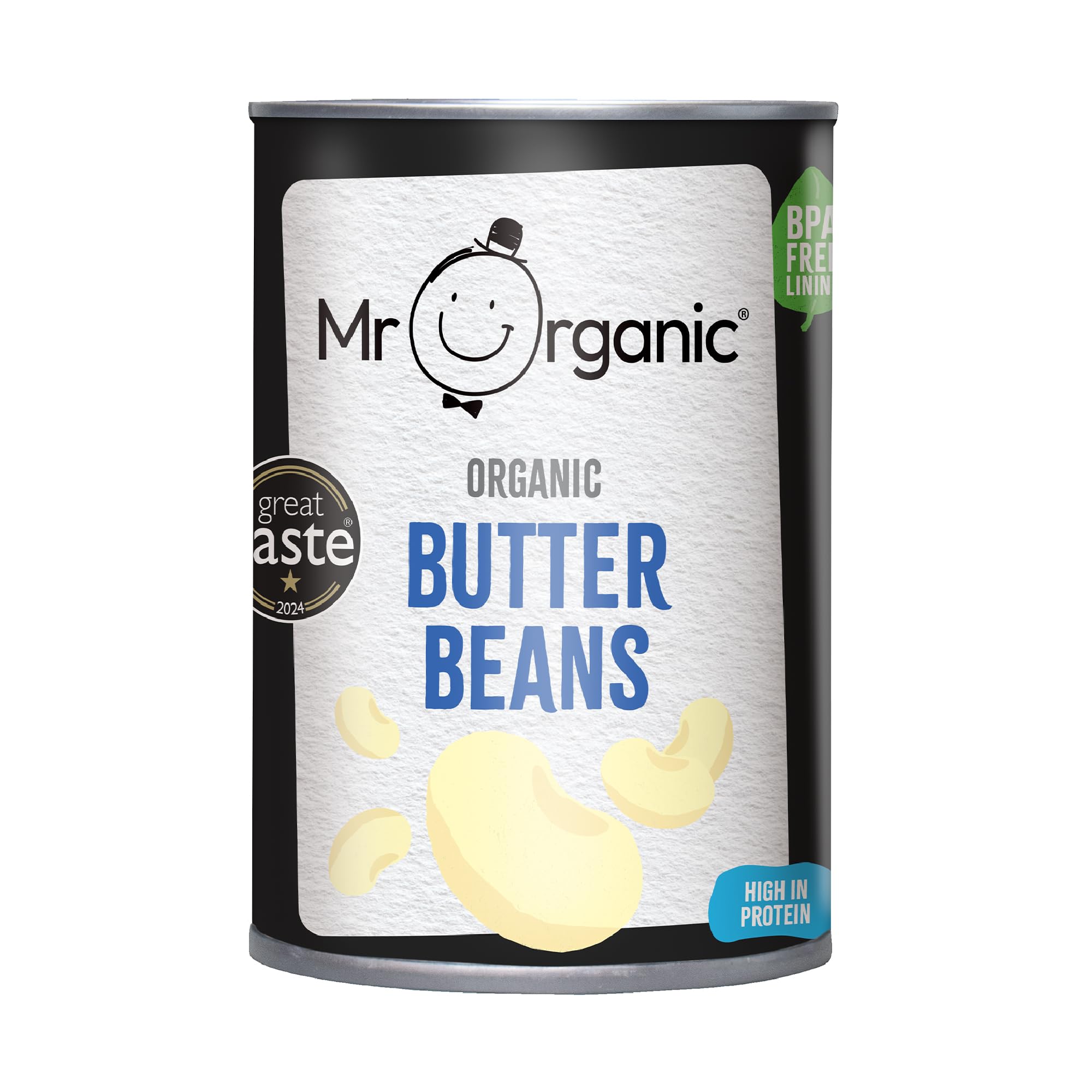 Mr Organic Butter Beans 400g - Organic, Vegan, Gluten-Free, Non-GMO