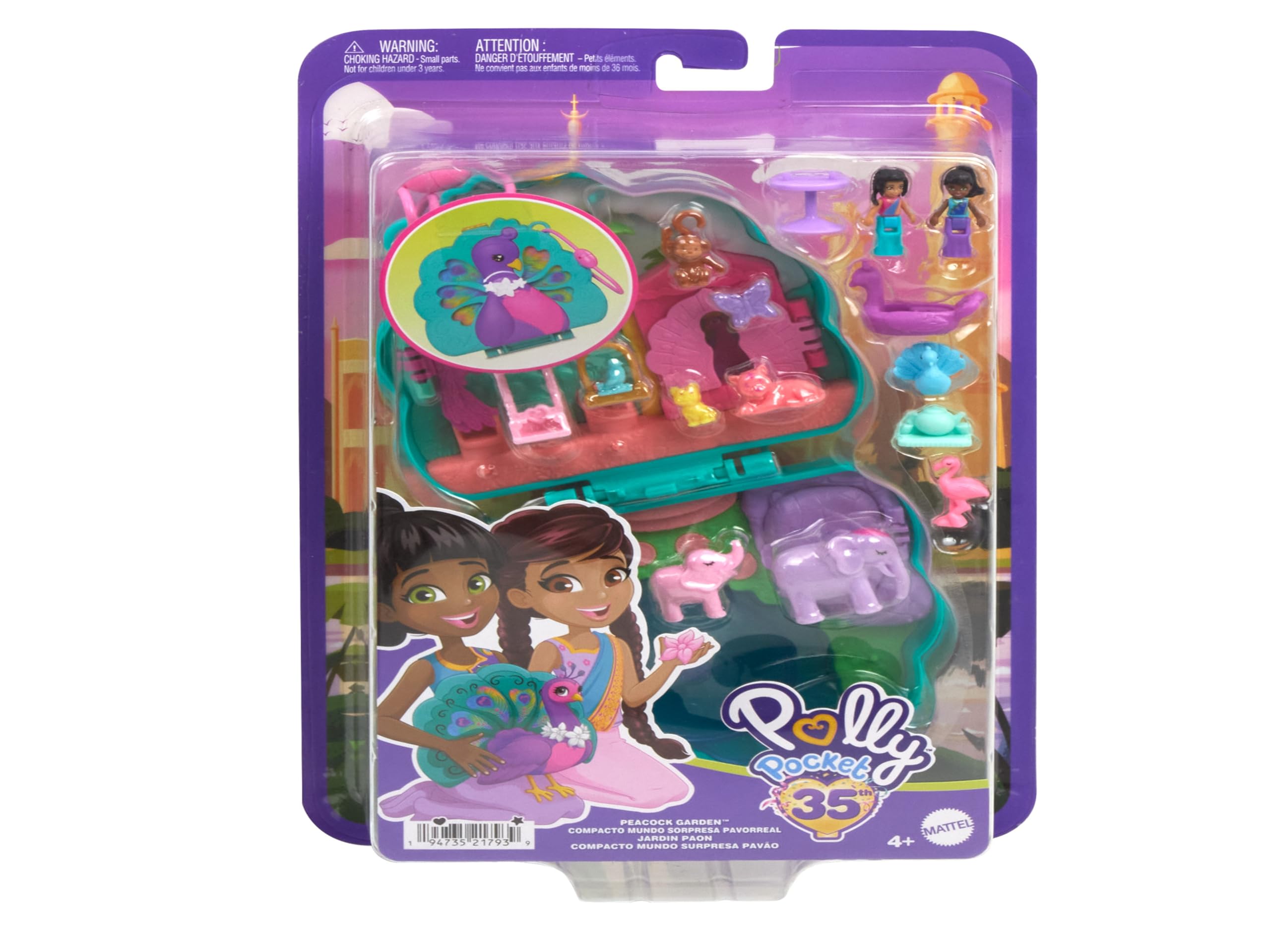 Polly Pocket Peacock Garden Compact Playset - 2 Micro Dolls with Pets & 14-Piece Travel Toy for Ages 4+ 3