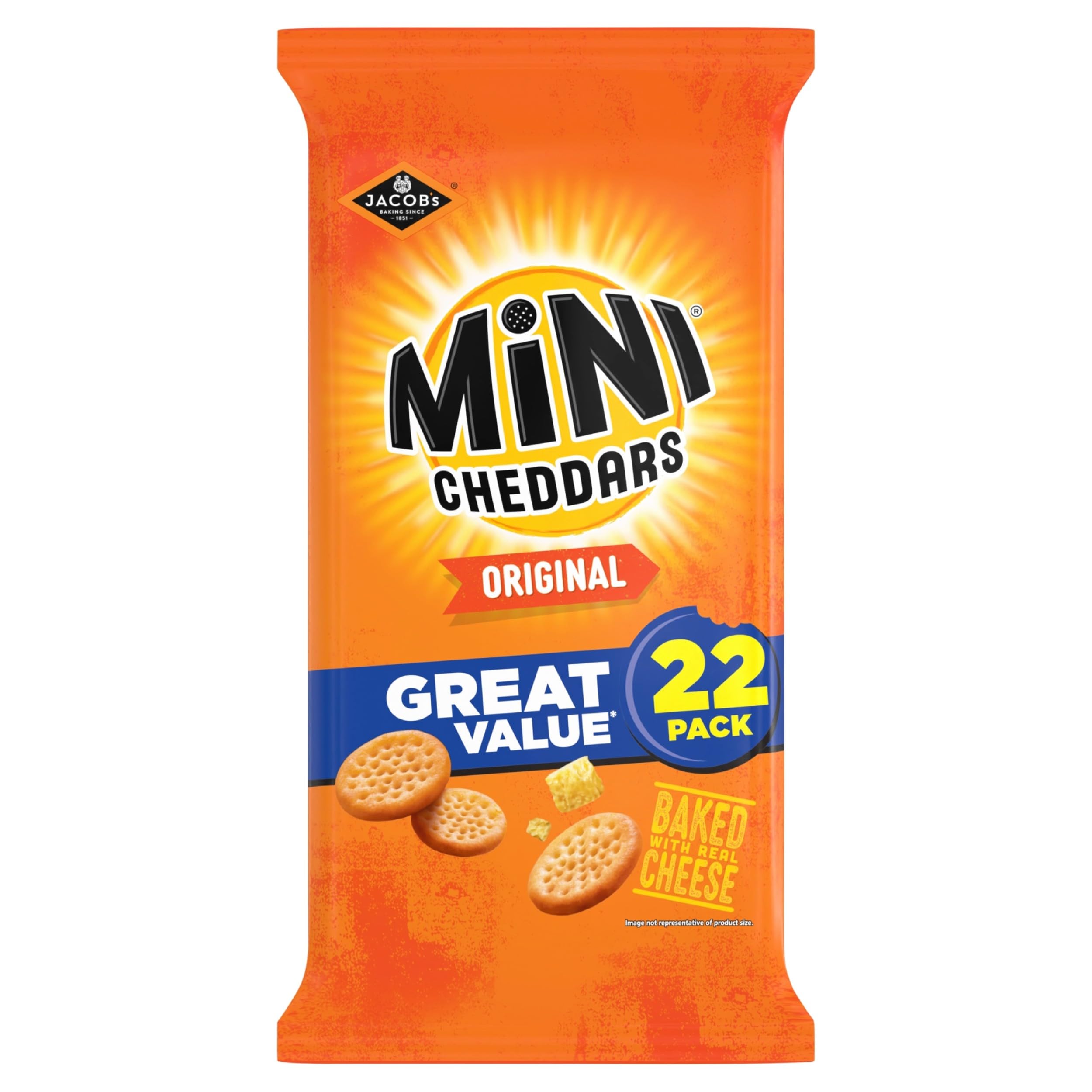 Jacob's Mini Cheddars Original Multipack Crisps, Baked with Real Cheese, 22 Pack