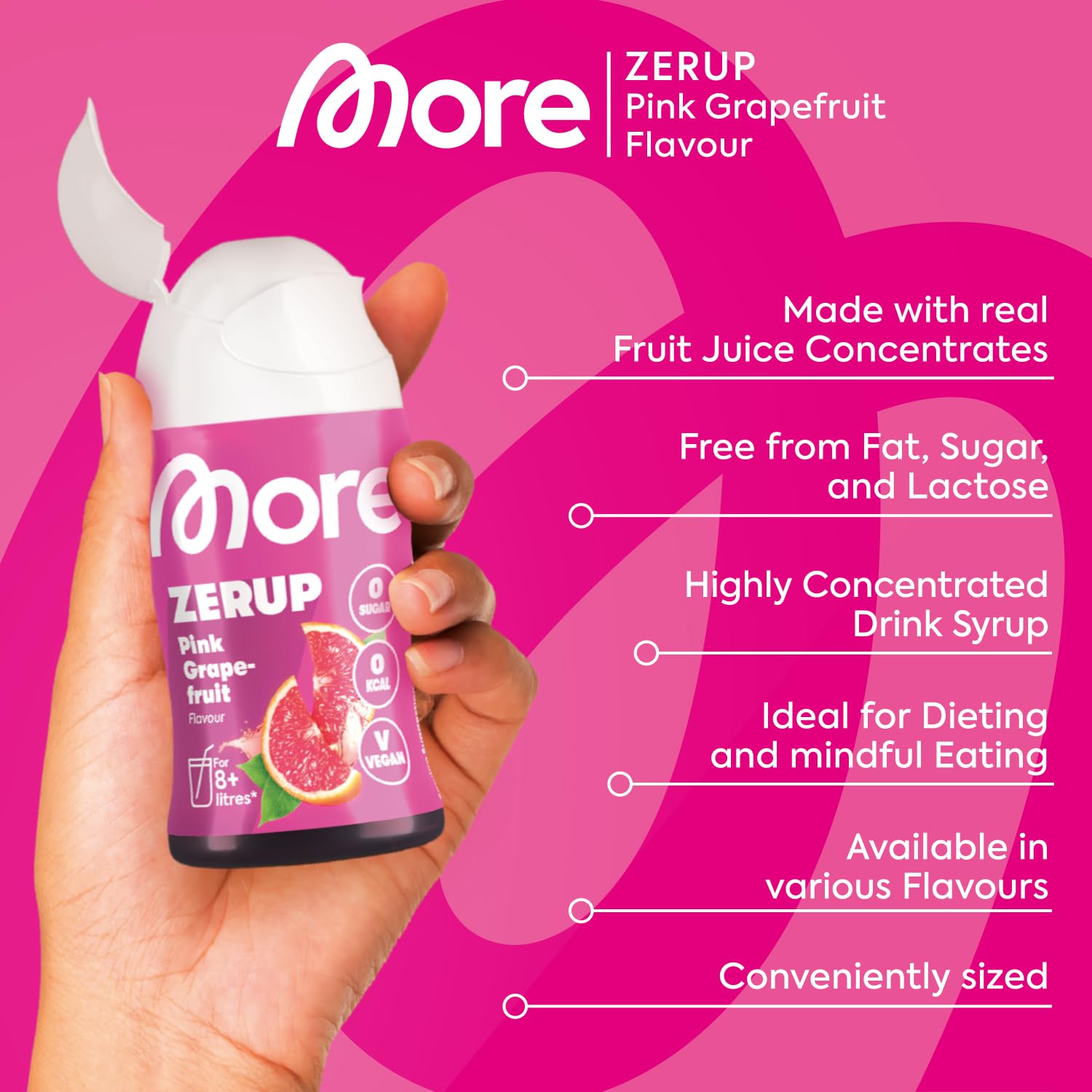 MORE Zerup Pink Grapefruit Null Kalorien Sirup mit echten Fruchtextrakten, 6 oz 3