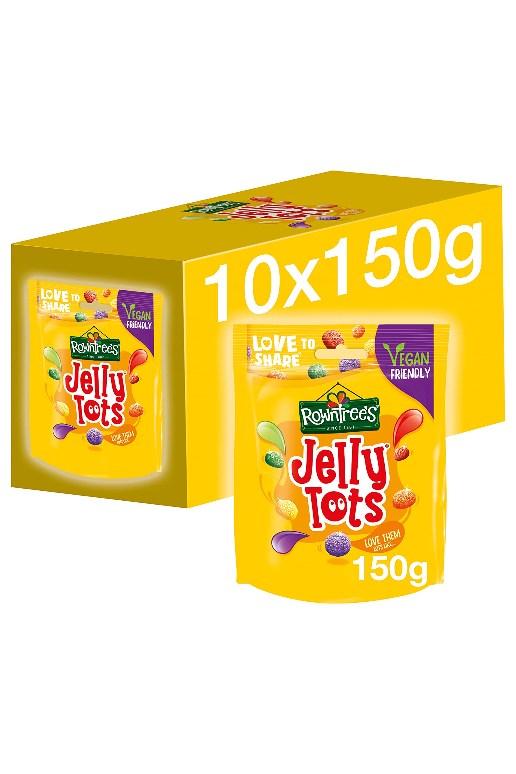 Rowntree's Jelly Tots Sweets – Kaubonbons mit Fruchtgeschmack, vegan, 10 Beutel zum Teilen, 150 g