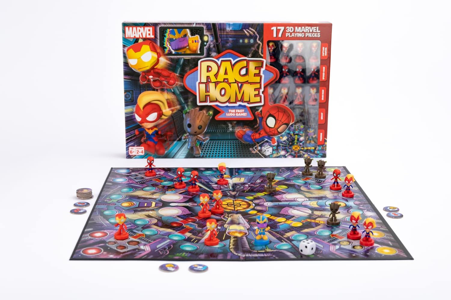 Cartamundi Marvel Race Home Board Game - Fast-Paced Ludo with 3D Miniatures 3