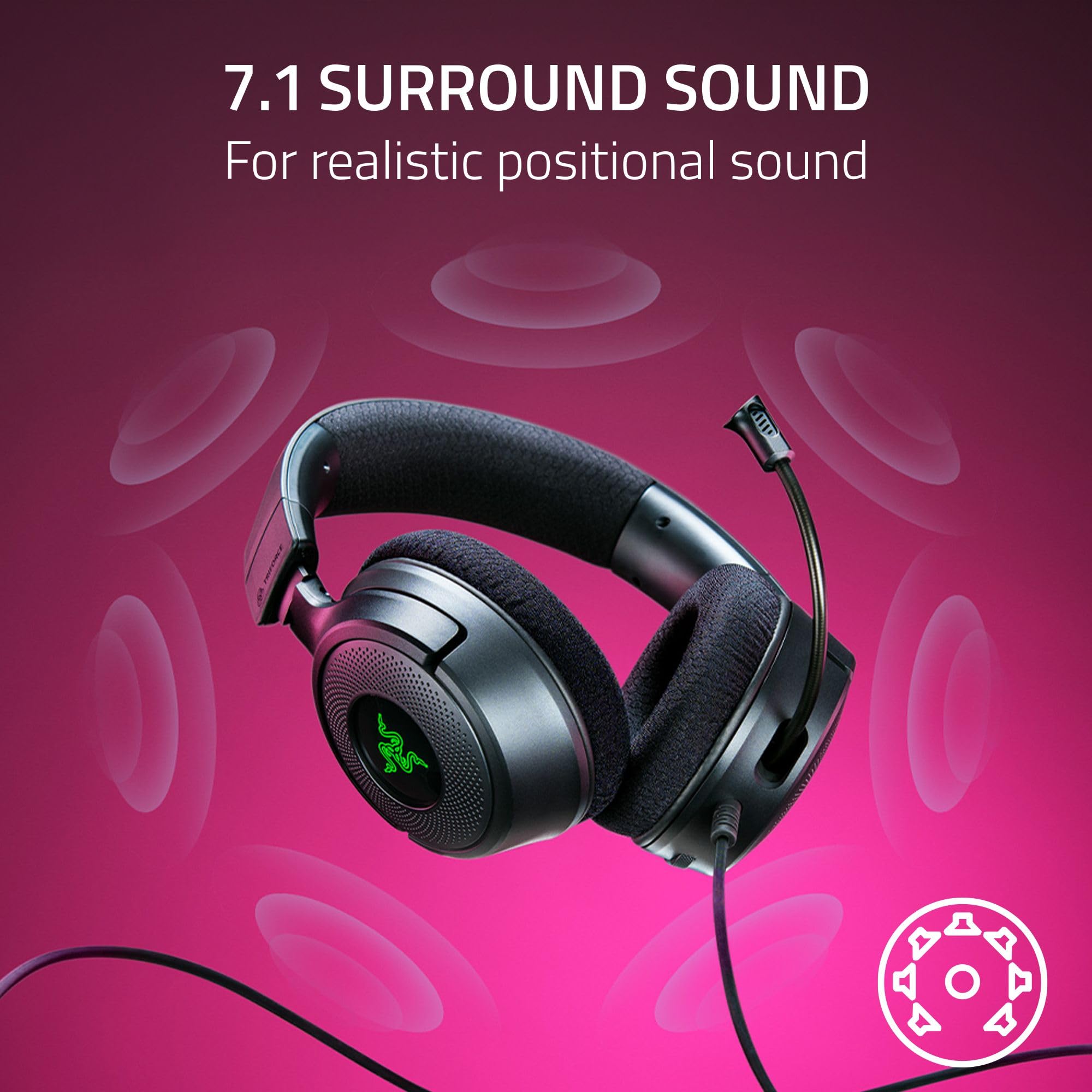 Razer Kraken V4 X – Kabelgebundenes PC-Gaming-Headset mit TriForce 40-mm-Treibern, 7.1-Surround-Sound, einziehbarem Mikrofon und Chroma RGB – Schwarz 4
