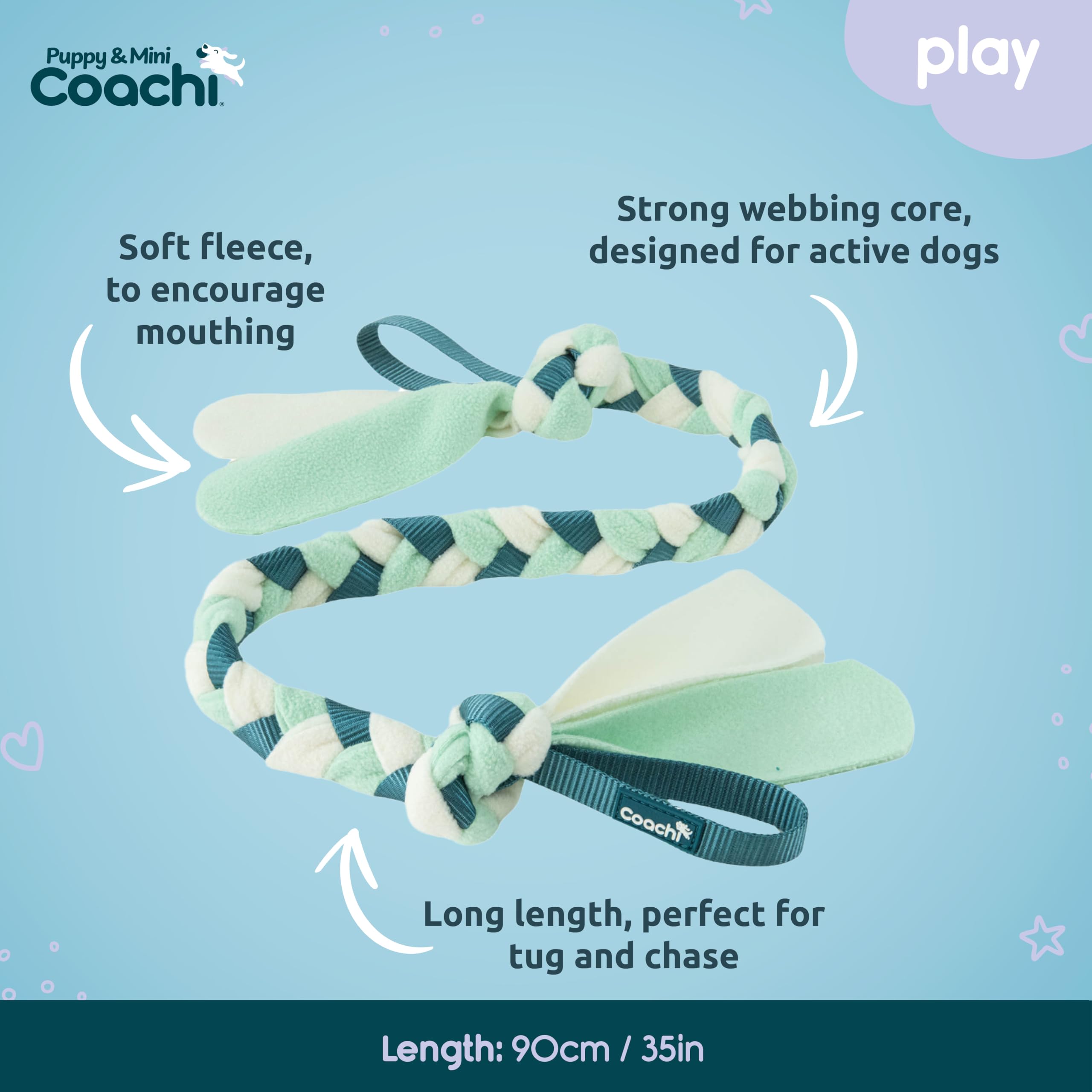 Coachi Puppy & Mini Tuggi Tug - Strong Fabric Tug Toy for Training & Play | Teal & Mint 4
