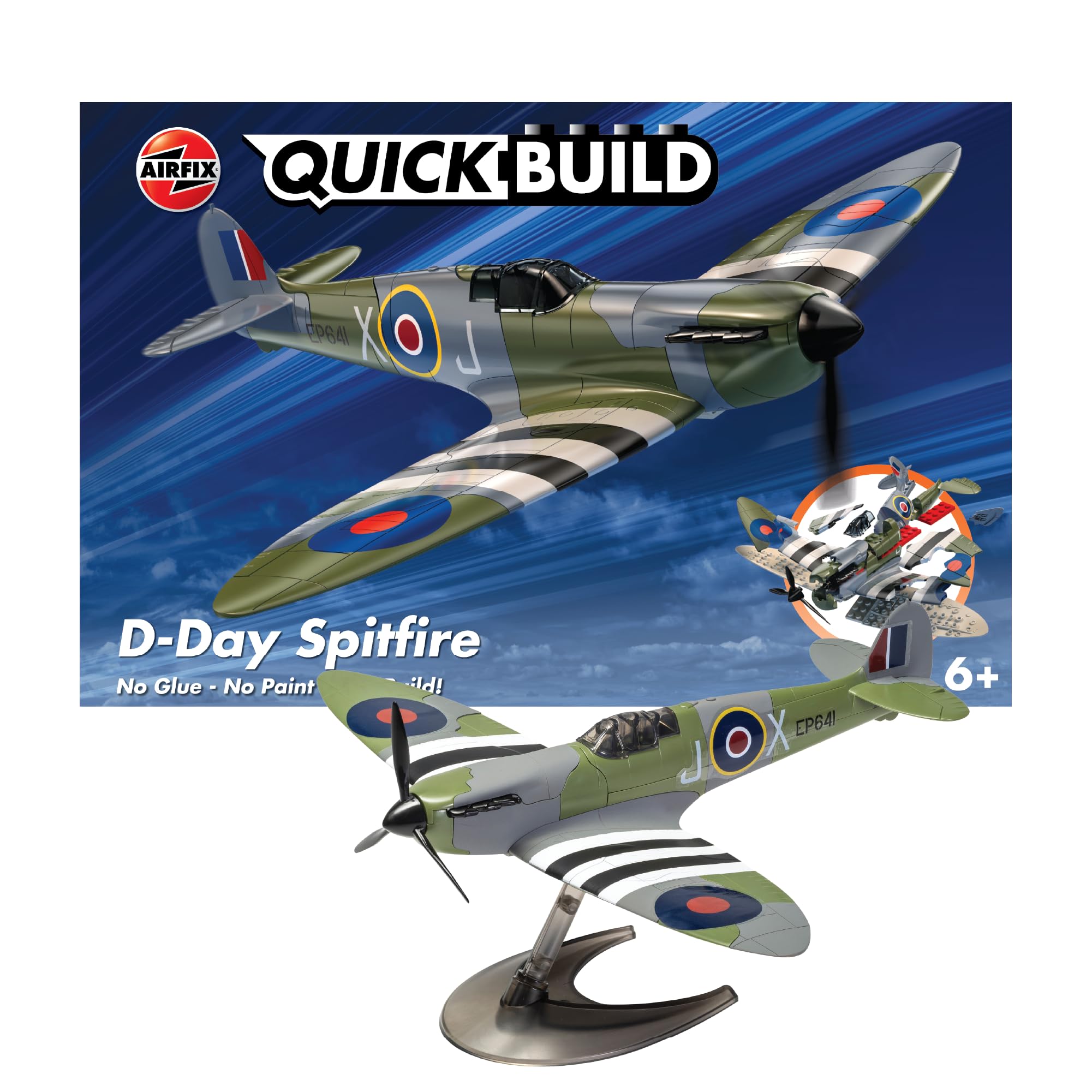 Airfix QUICKBUILD D-Day Spitfire Model Kit - Snap Together Plastic Aircraft for Kids 5+