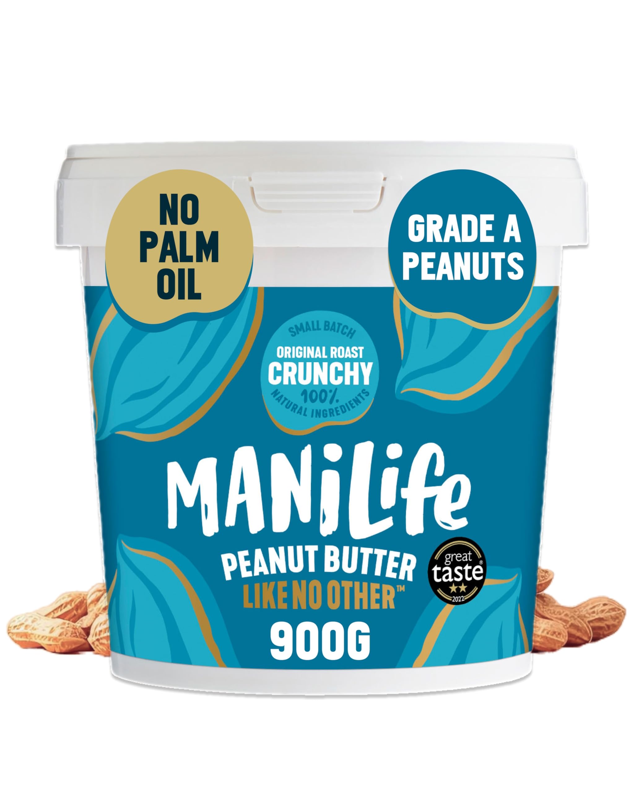 ManiLife Original Roast Crunchy Peanut Butter, 900g - Single Origin Argentine Peanuts, No Added Sugar, Vegan