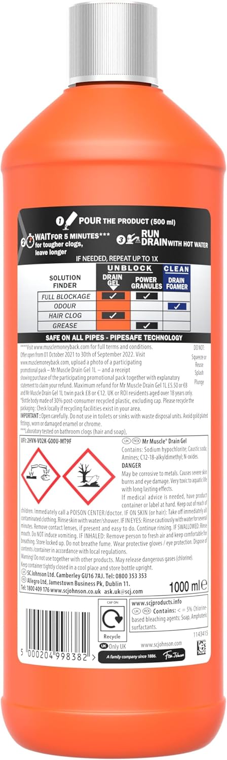 Mr Muscle - Power Gel Drain Unblocker Sink & Drain Cleaner 3
