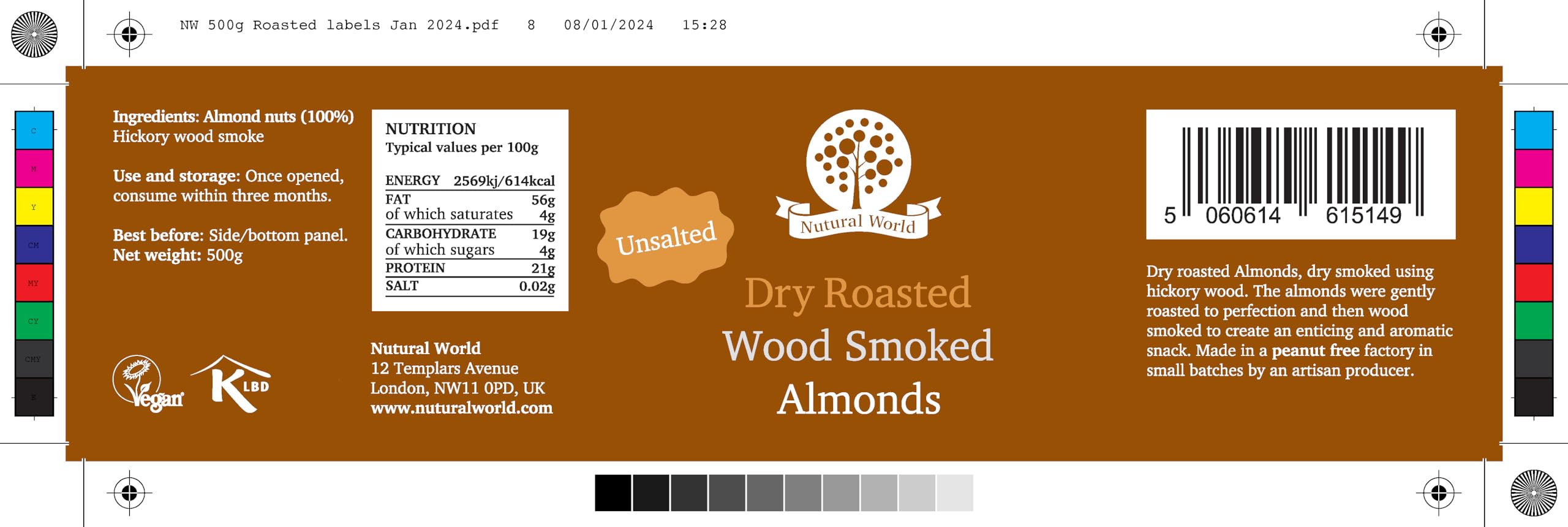 Nutural World - Dry Roasted Wood Smoked Almonds - Unsalted (500g) - Great Taste Award Winner