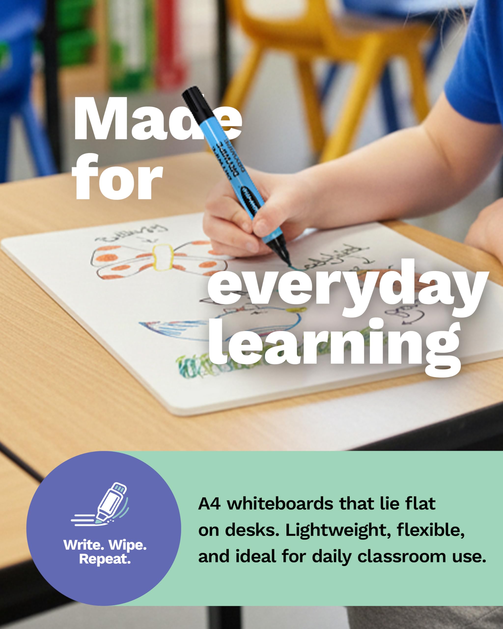 SHOW-ME A4 Mini Whiteboards - Plain Drywipe, Lightweight 0.5mm, Pack of 10 5