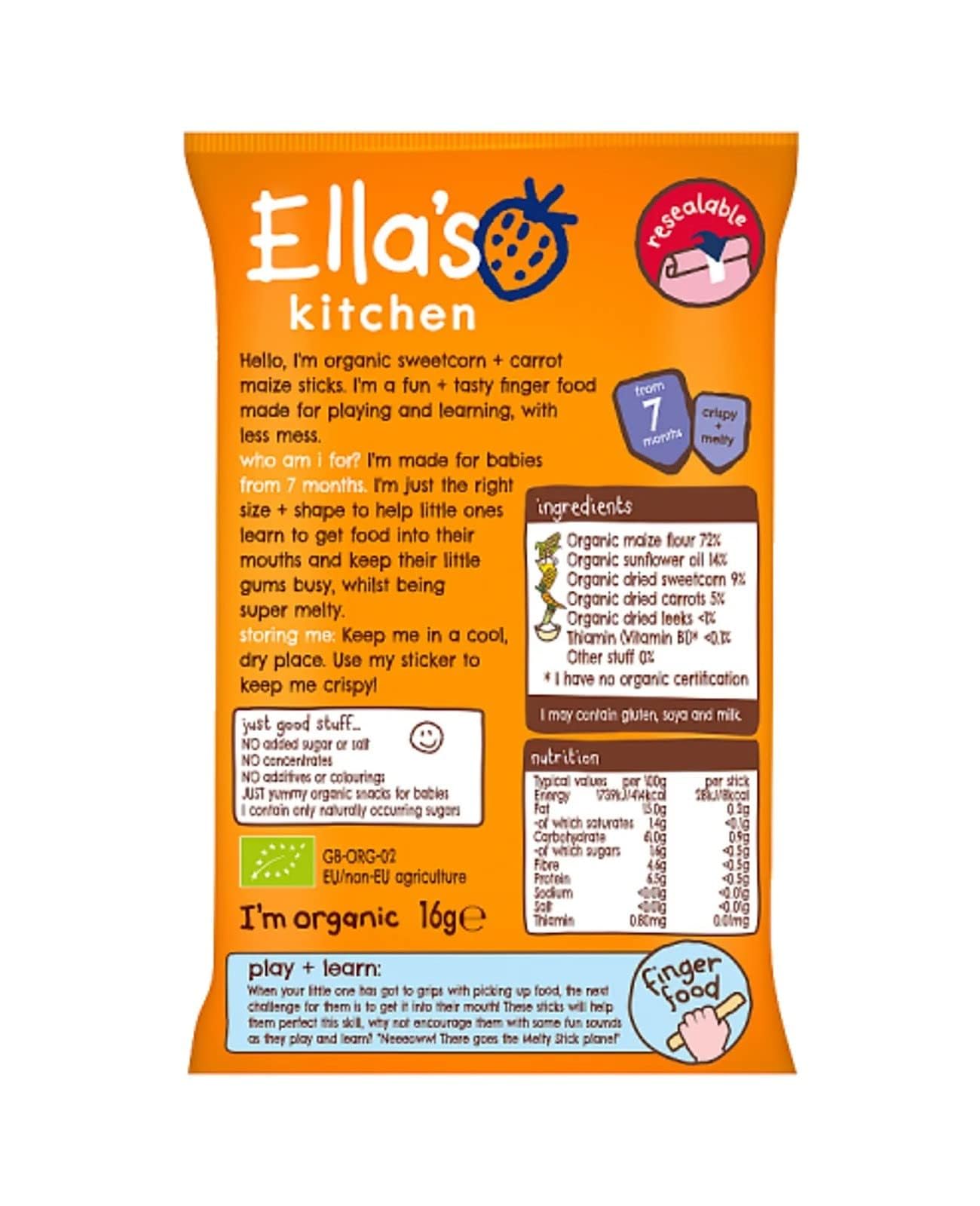 Ella's Kitchen - Melty Sticks aus Mais und Karotten, Bio-Babysnack für ab 7 Monaten 4
