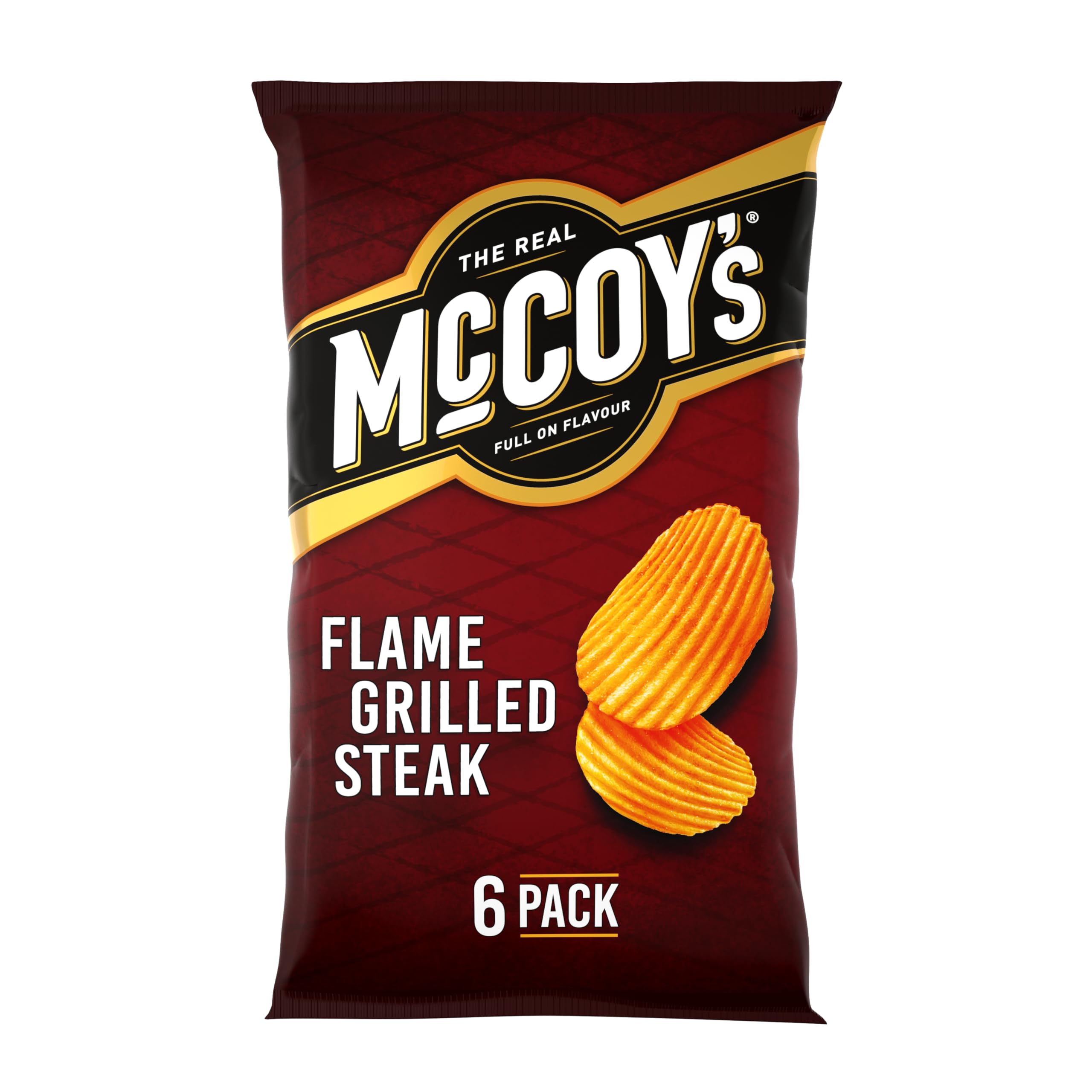 McCoy's Flame Grilled Steak Crisps - Ridged Crisps with Bold Flavour | 6 Pack | 25g Bags