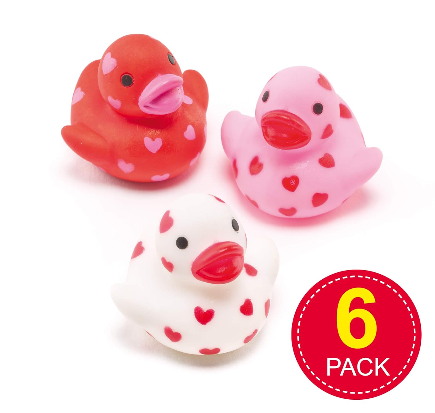 Baker Ross Mini Heart Rubber Ducks - Assorted Floating Bath Toys (Pack of 6) 5