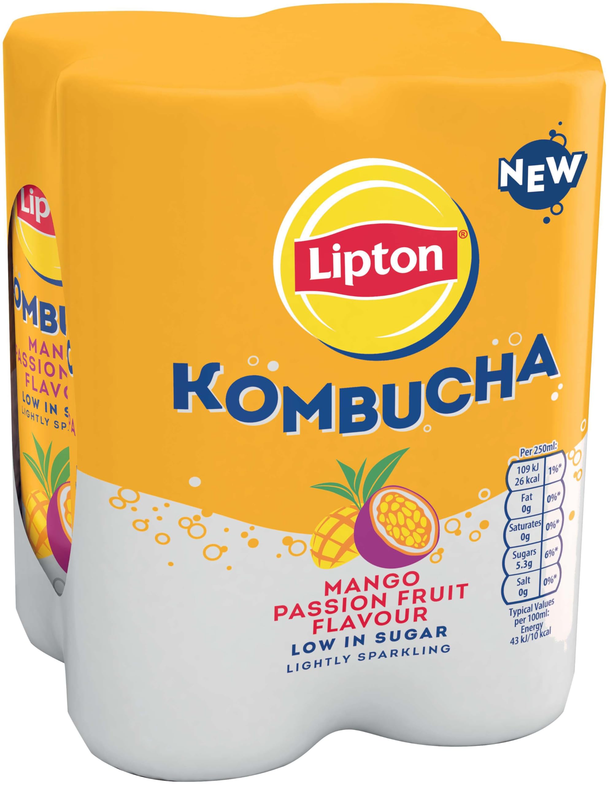 Lipton Kombucha Mango & Passion Fruit, 250ml (Pack of 4)
