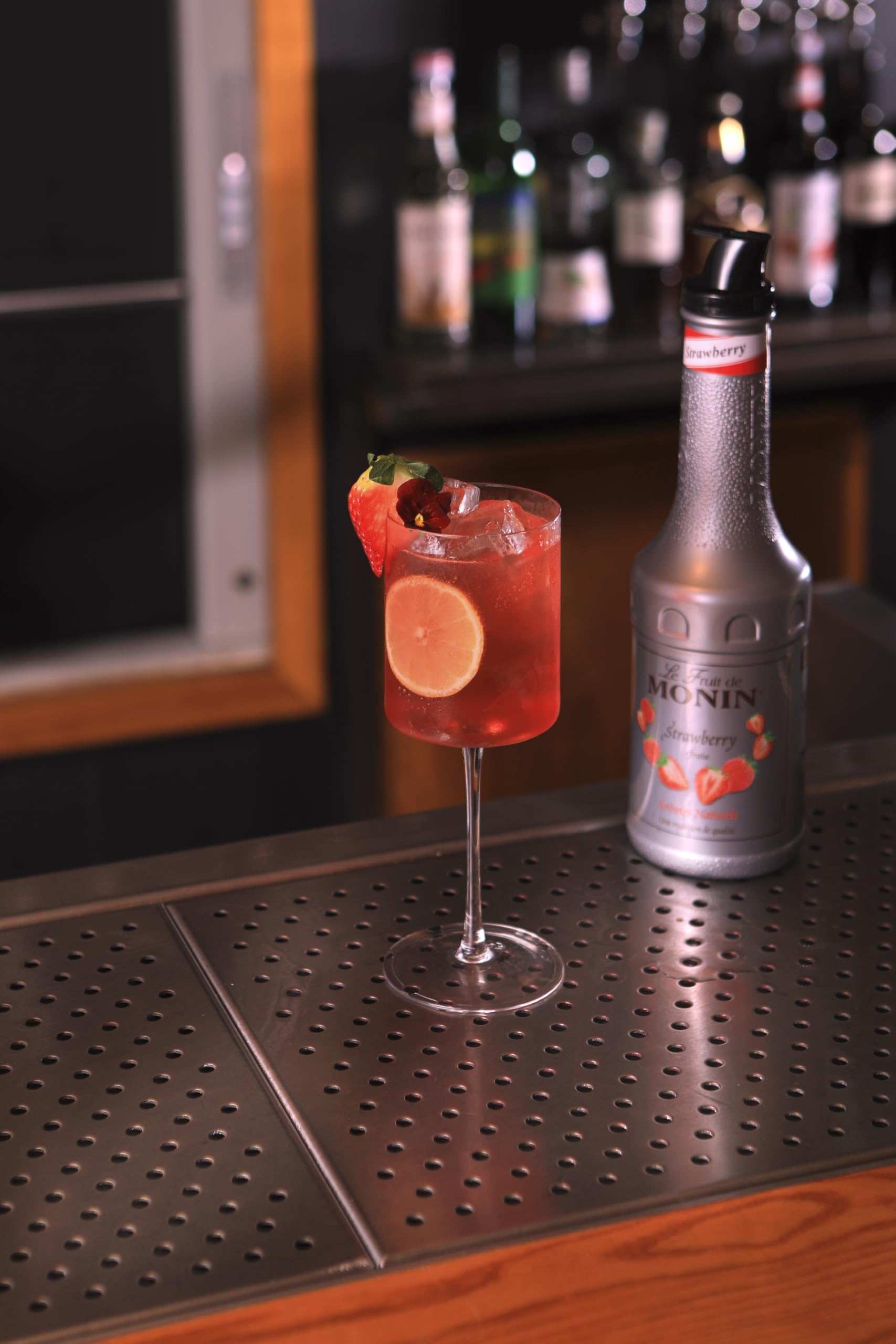 Monin Strawberry Fruit Mix Puree - 50.1% Strawberry Puree | Vegan | 1L PET Bottle