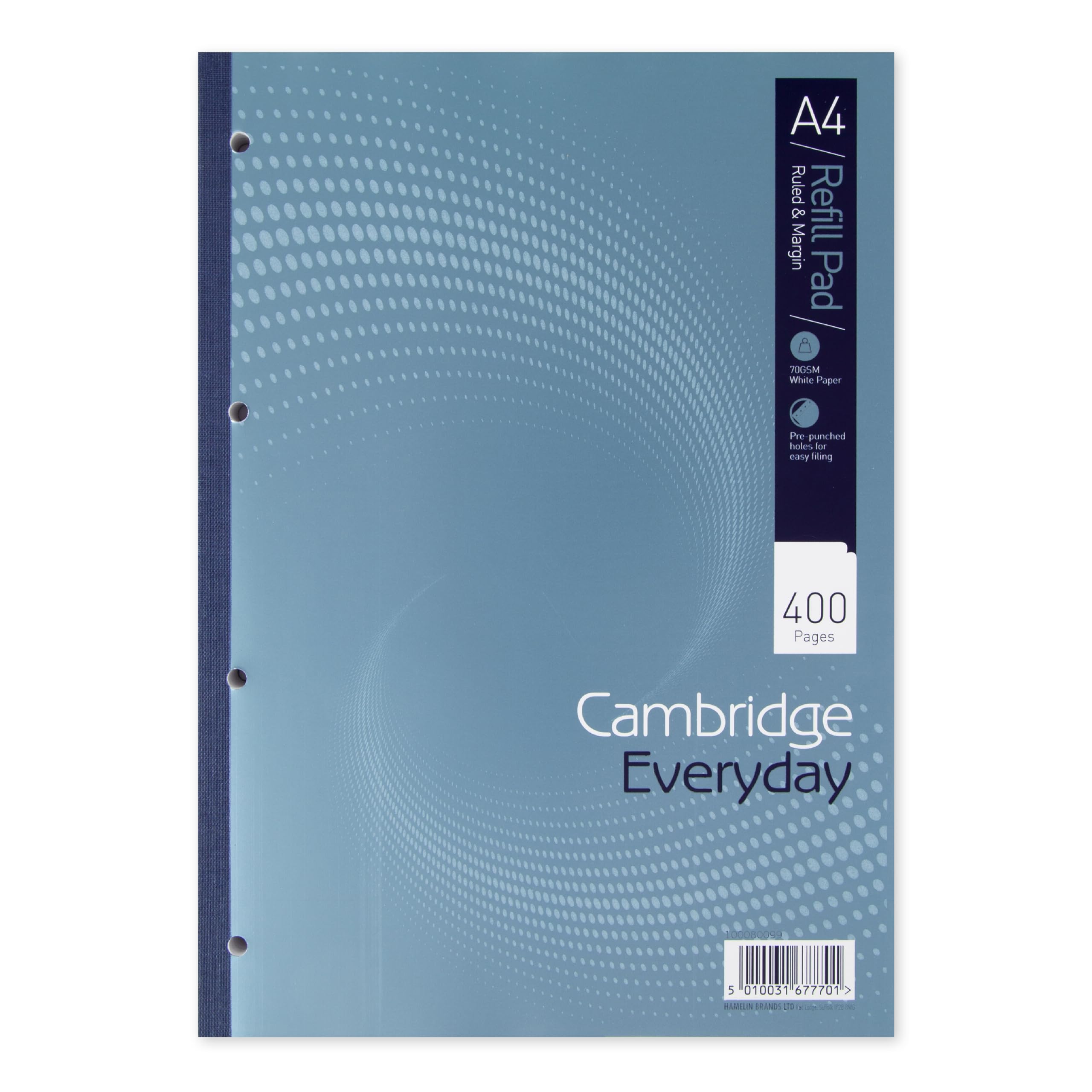 Cambridge A4 Refill Pad - 400 Ruled Pages with Margin | 70gsm Paper | 4-Hole Punched