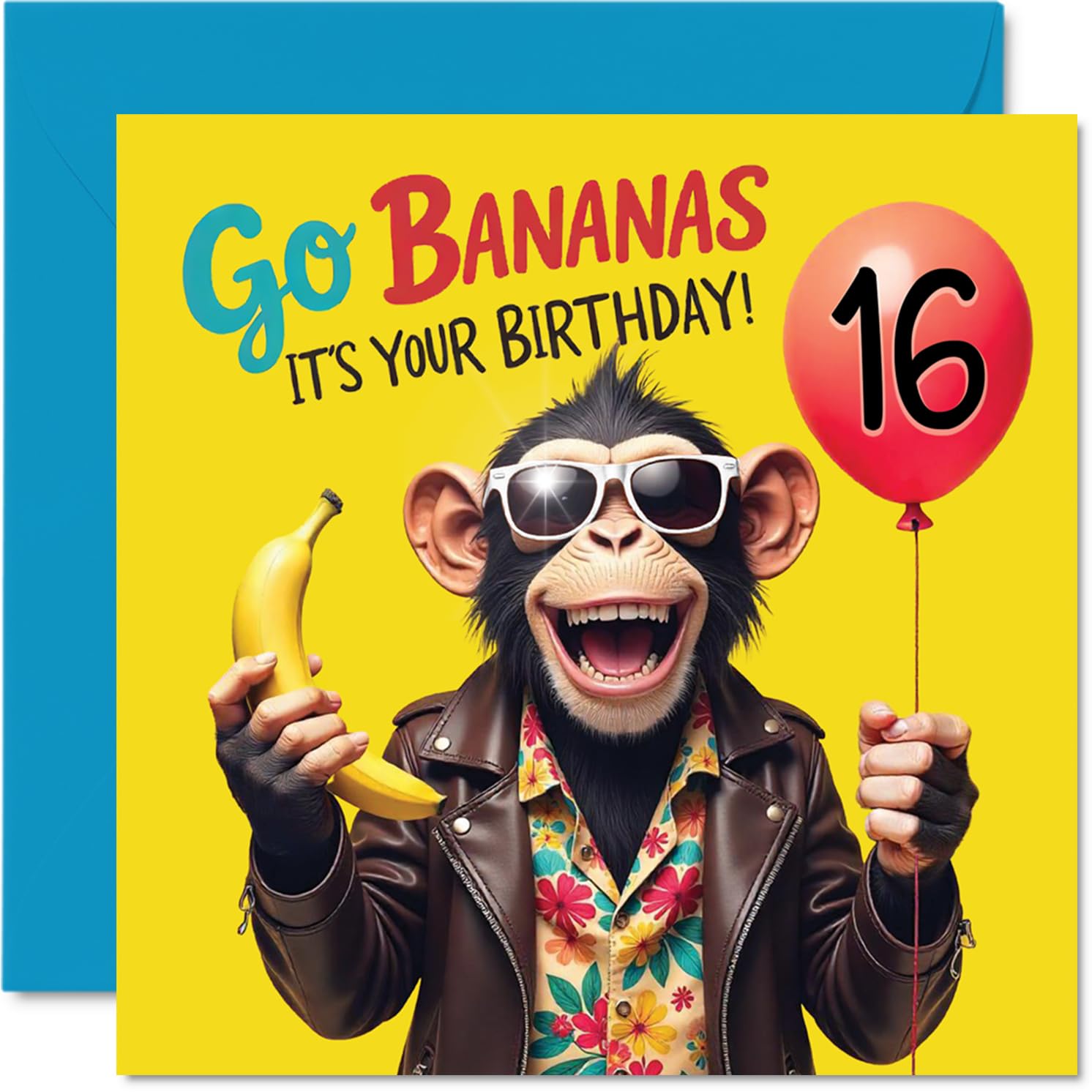 Stuff4 16th Birthday Card for Girls & Boys - Monkey Go Bananas Design | 145mm Square