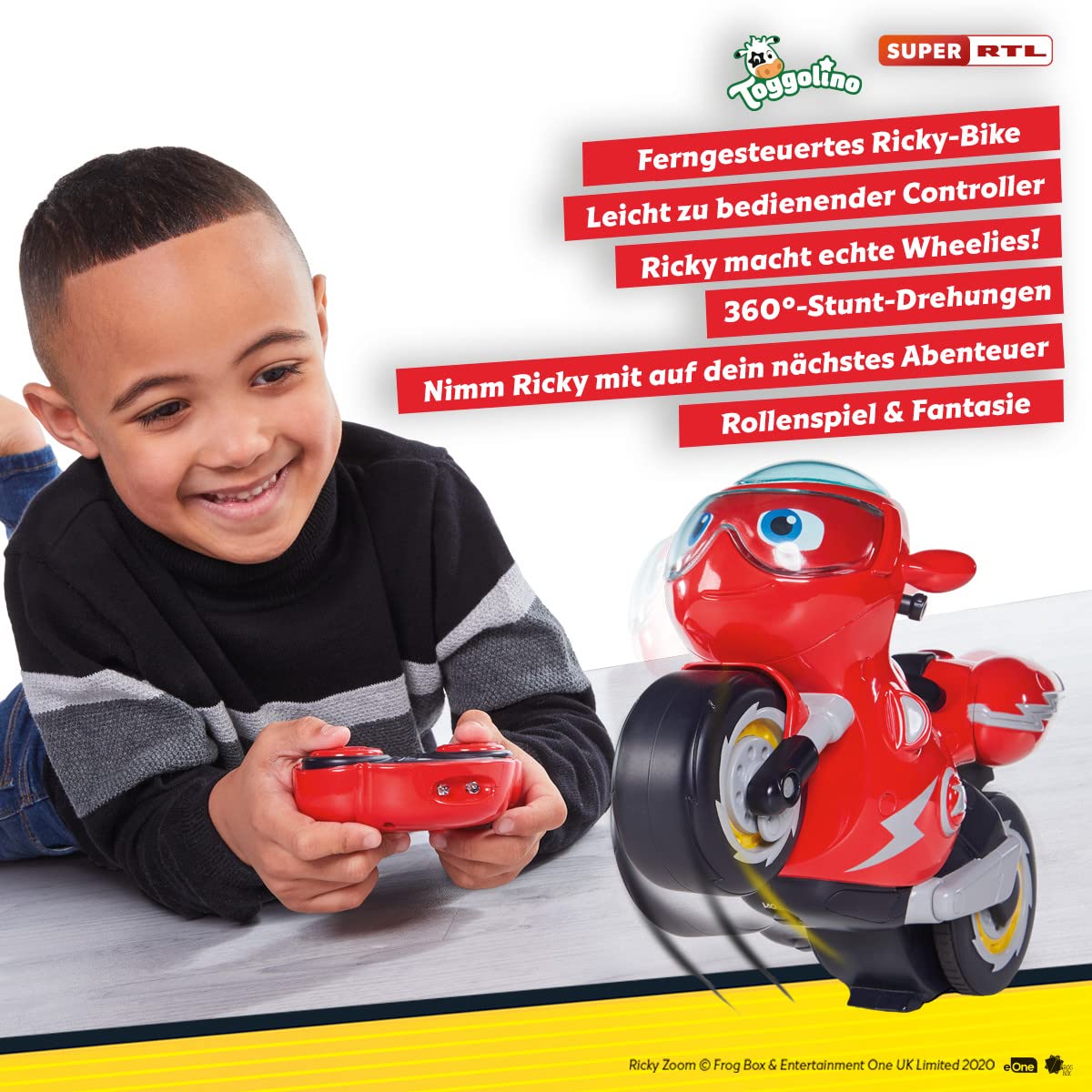 Ricky Zoom T20055A Ferngesteuertes Stunt-Motorrad-Spielset – Wheelie &amp; 360-Grad-Dreh-Action für Kinder 4