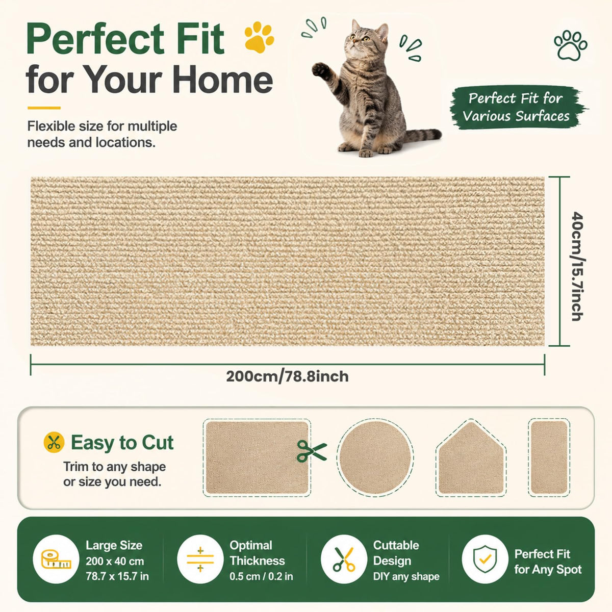 Muexoee Cat Scratching Mat - Thickened Polyester, DIY Cuttable, Self-Adhesive | 40cm x 2m 3