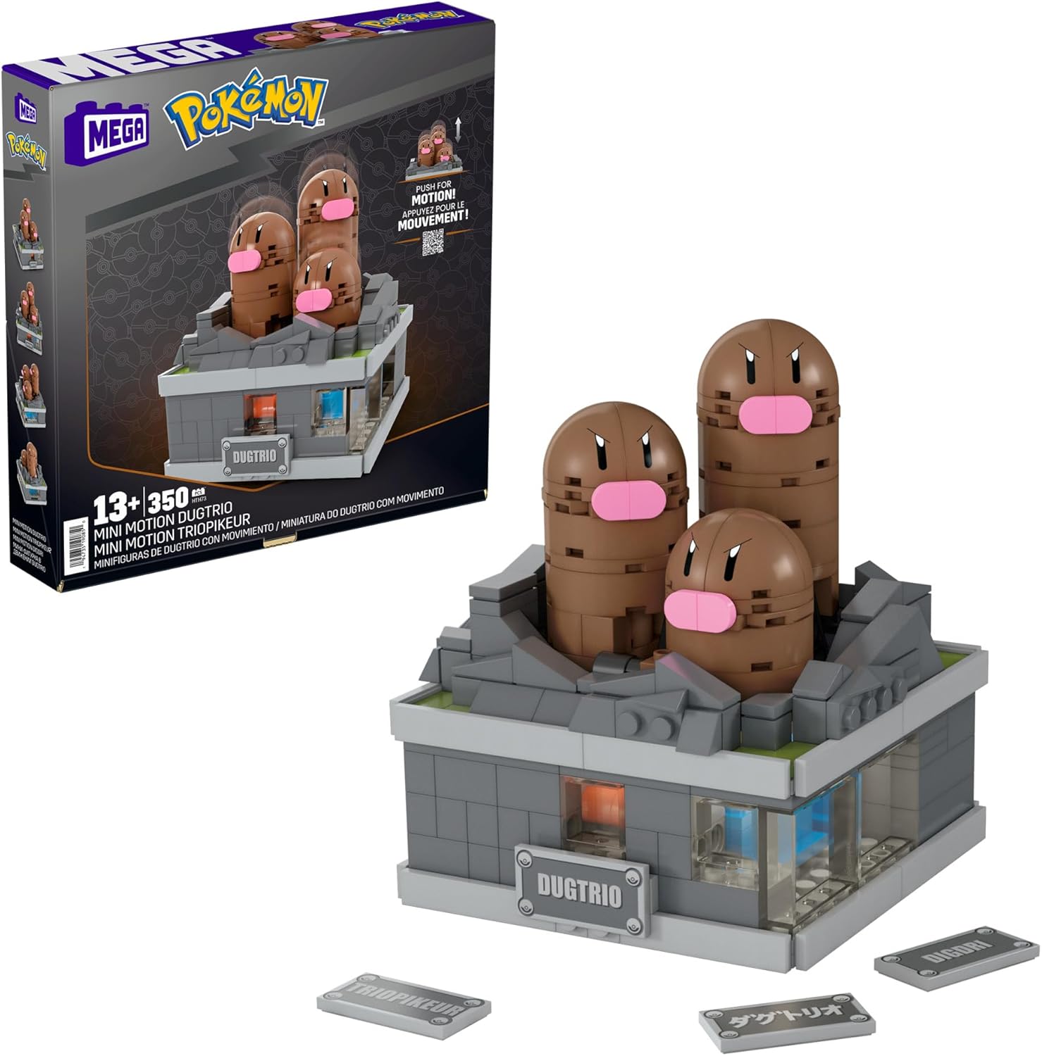 MEGA Pokémon Mini Motion Dugtrio Building Set - 350-Piece Action Figure with Pop-Up Motion
