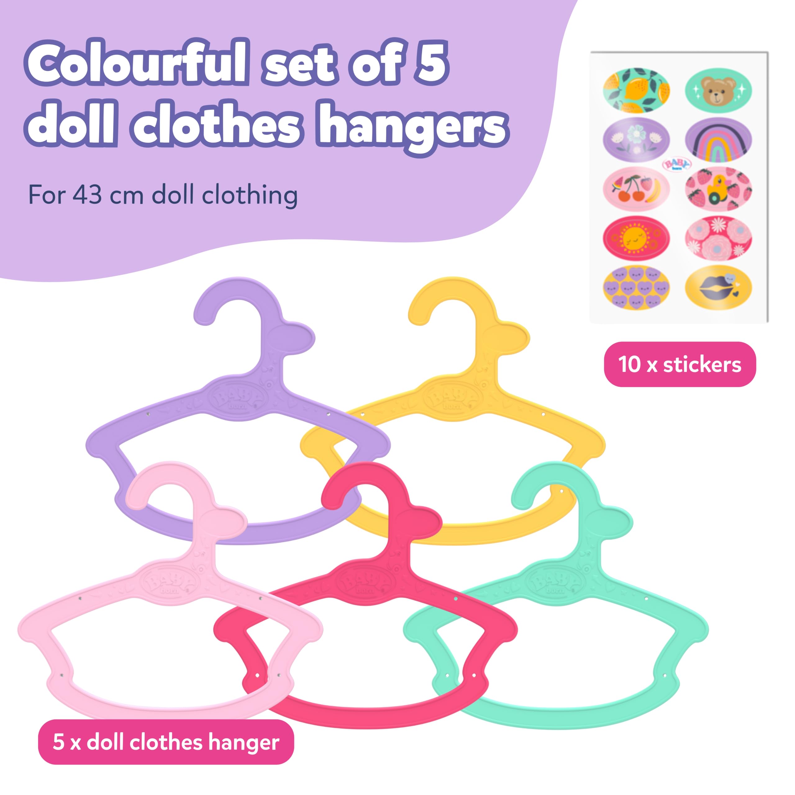BABY born Hanger 5-Pack for 43cm Dolls' Clothing | Made from Recycled Material | Model 838495