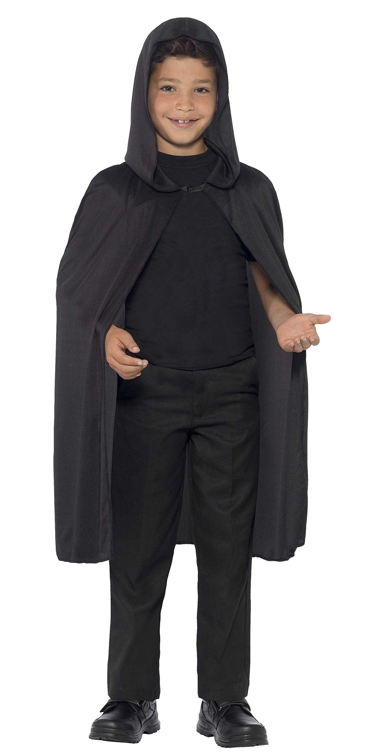 Smiffys Hooded Cape - Black Long Child Fancy Dress Accessory for Halloween & Dress Up 3