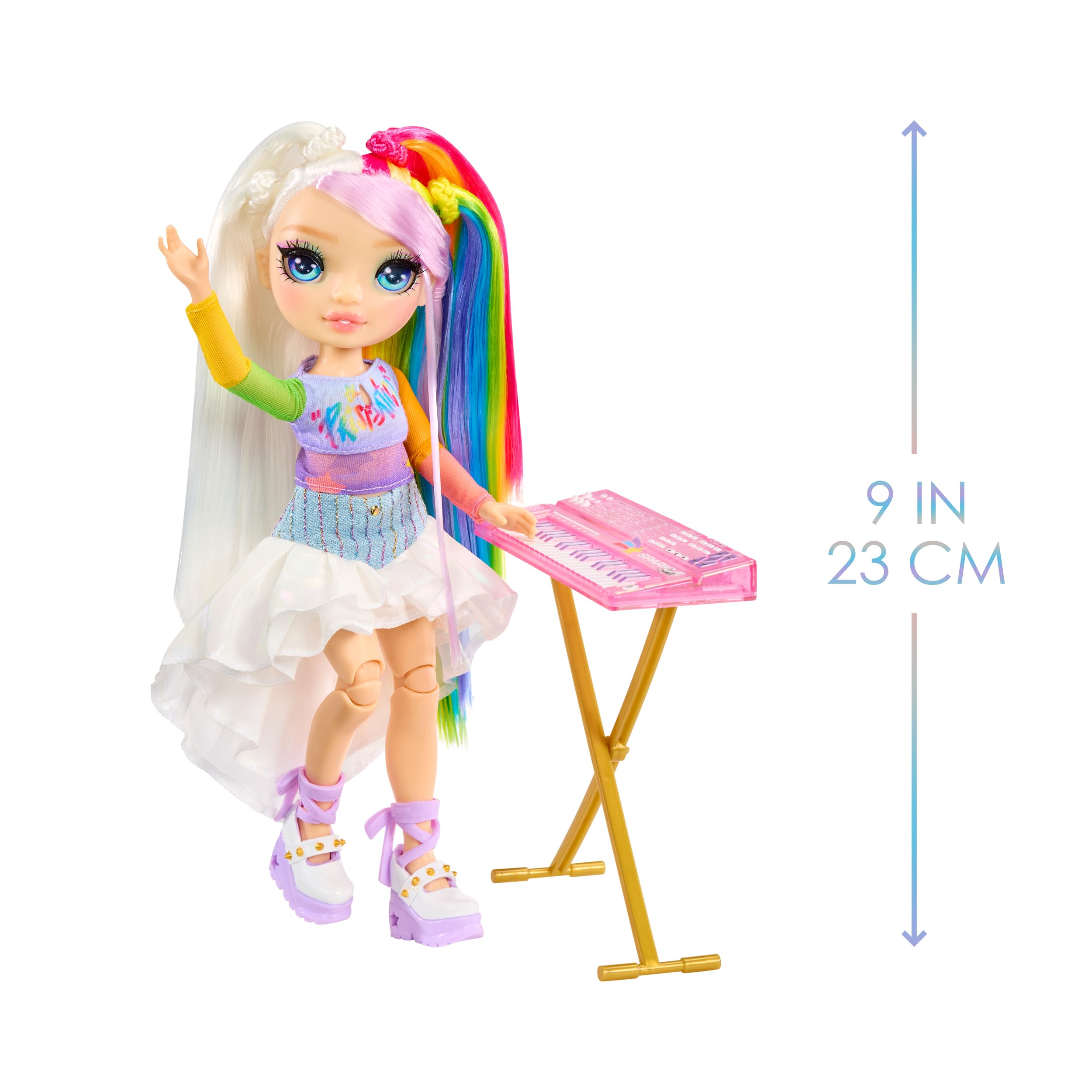Rainbow High Junior High Rock Band - Amaya 23cm Fashion Doll with Keyboard & Stickers, Posable for Kids Ages 4+ 4