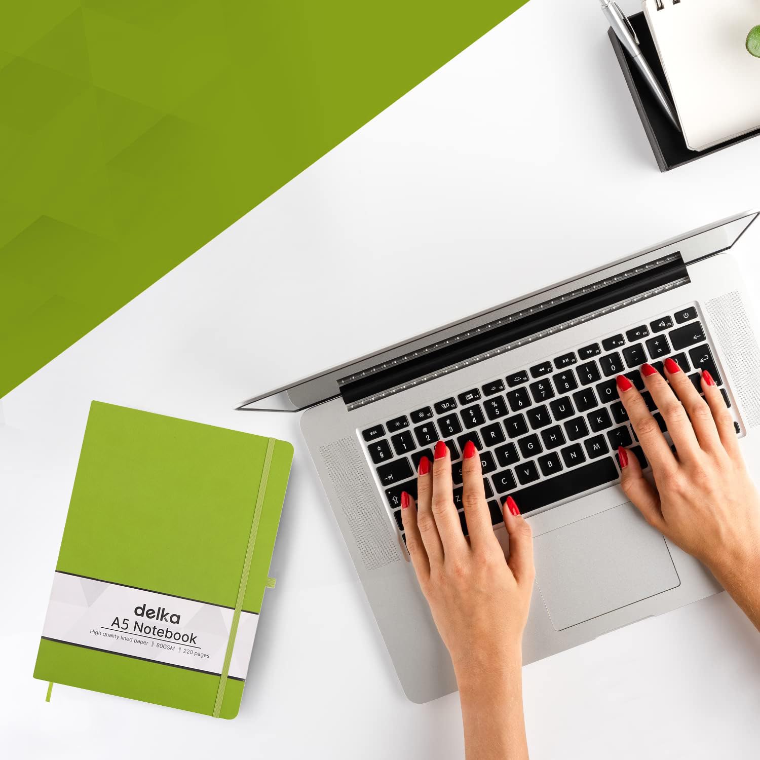delka A5 Notebook - Ruled Journal with Hard Cover, Vegan Leather Feel, 220 Pages | Green 2