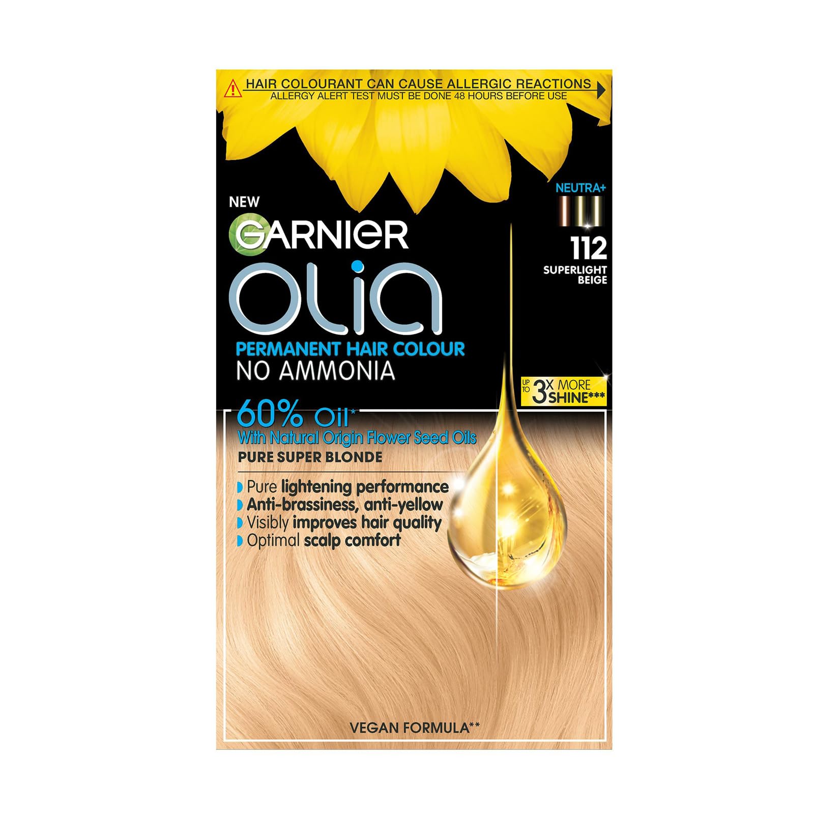 Garnier Olia Permanent Hair Dye - 60% Oil-Powered Formula with Natural Flower Oils, No Ammonia, 112 Super Light Beige Blonde
