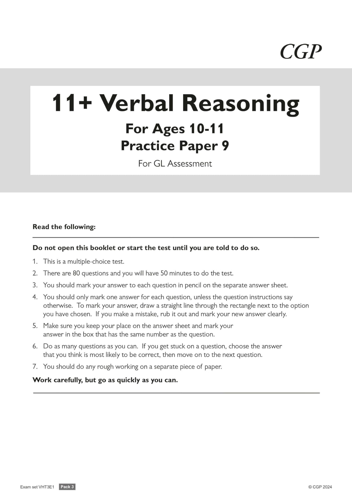 CGP Books 11+ GL Verbal Reasoning Practice Papers Pack 3 - Ages 10-11 | 76 Pages | Paperback