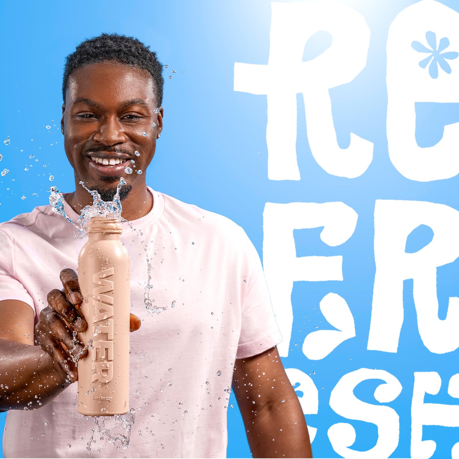 Bottle Up Reusable BPA-Free 500ml Plant-Based Water Bottle – Champagne Pink, Prefilled with Still Spring Water